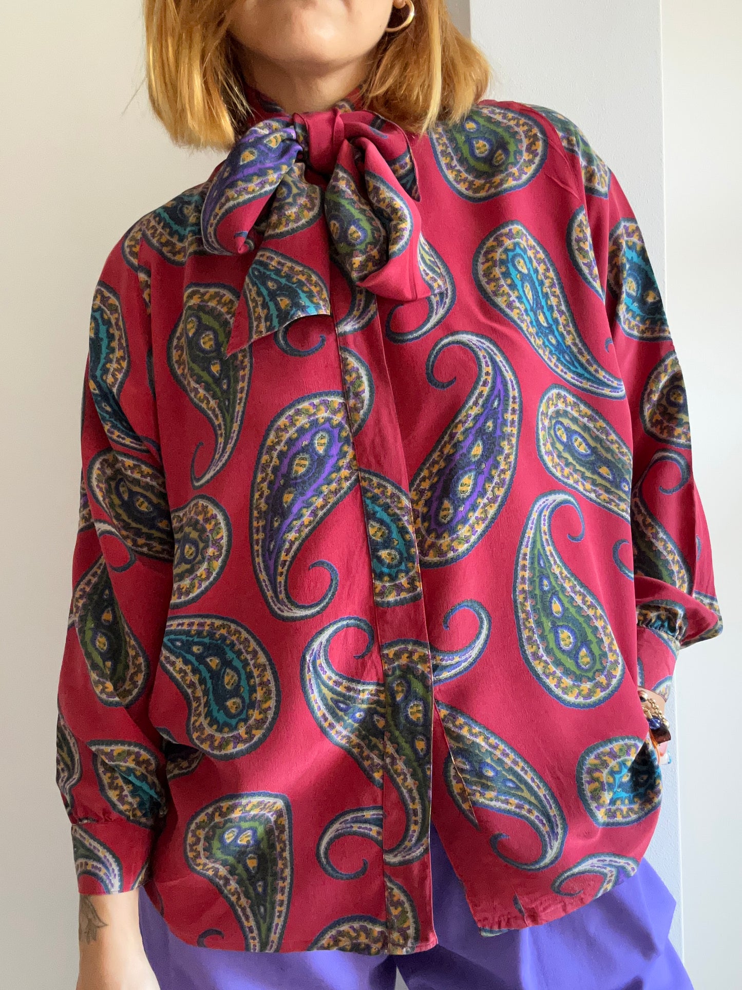 Abstract Print Bow Tie Shirt
