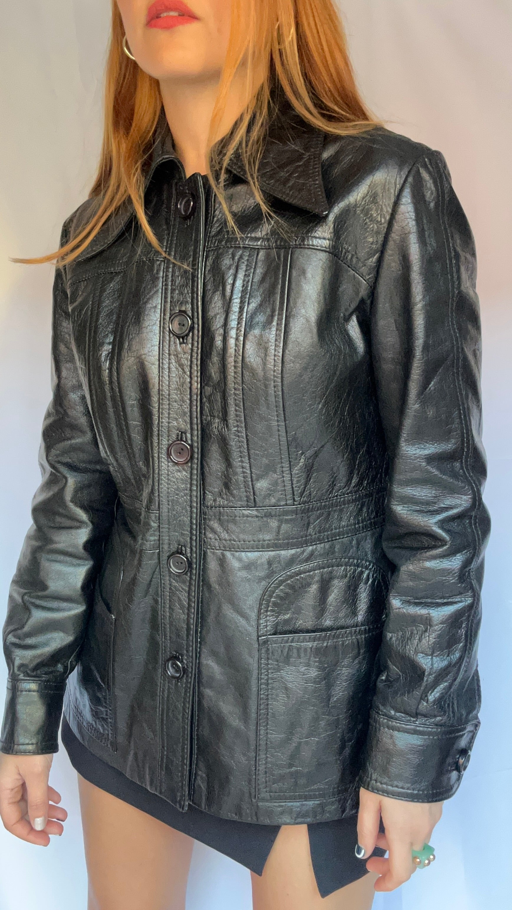 70s black outlet leather jacket