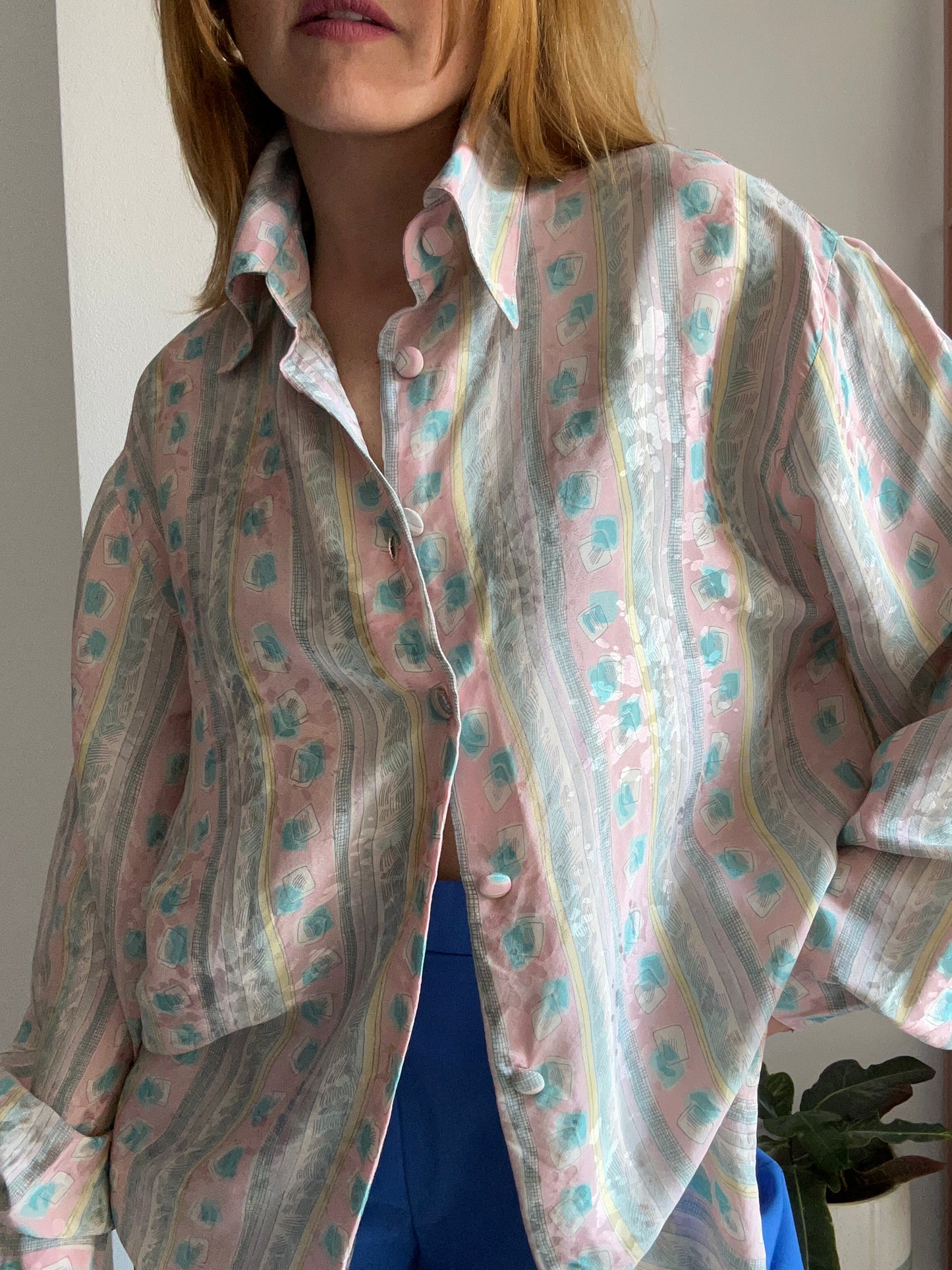 Abstract Print Silk Shirt