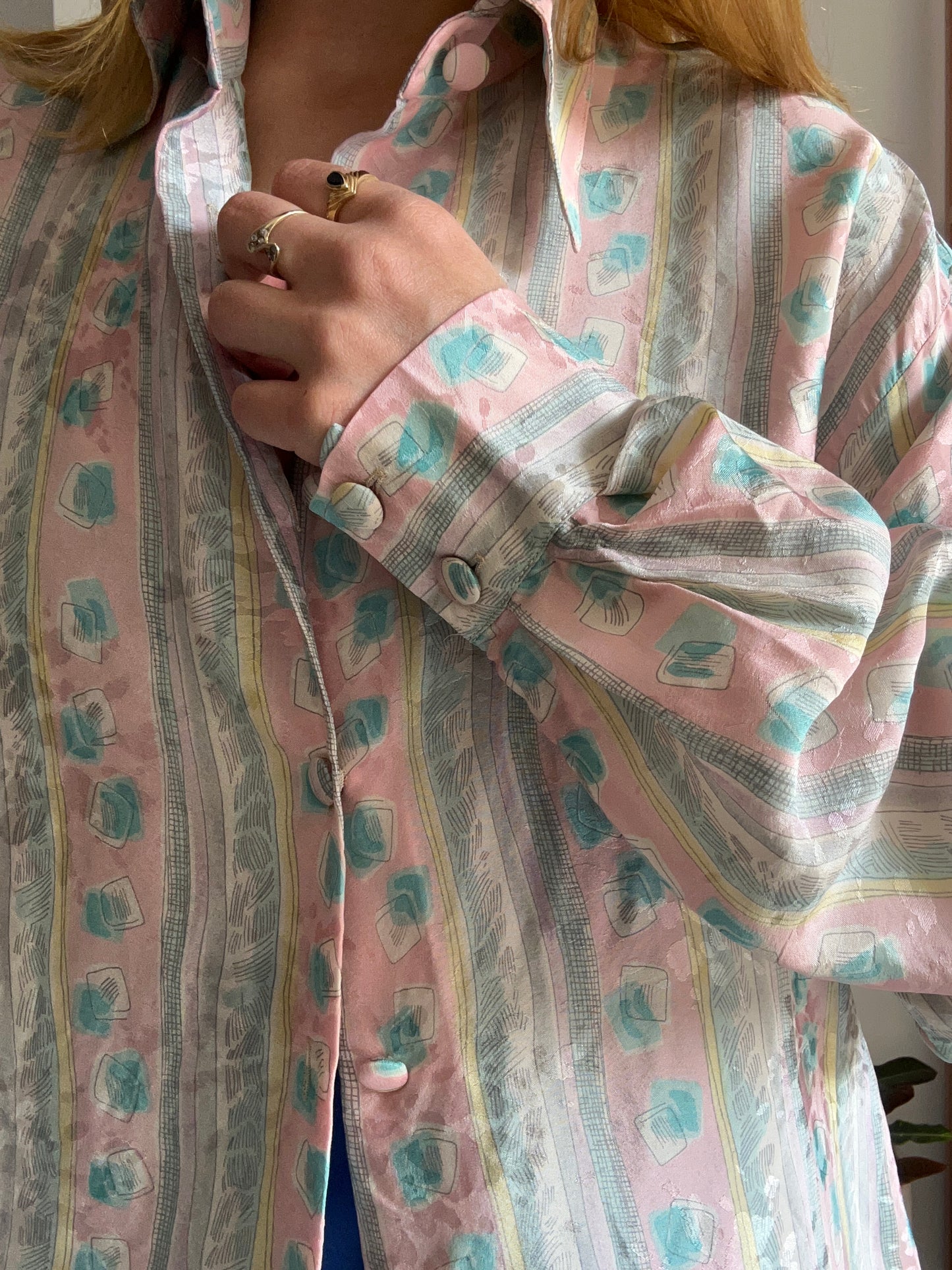 Abstract Print Silk Shirt