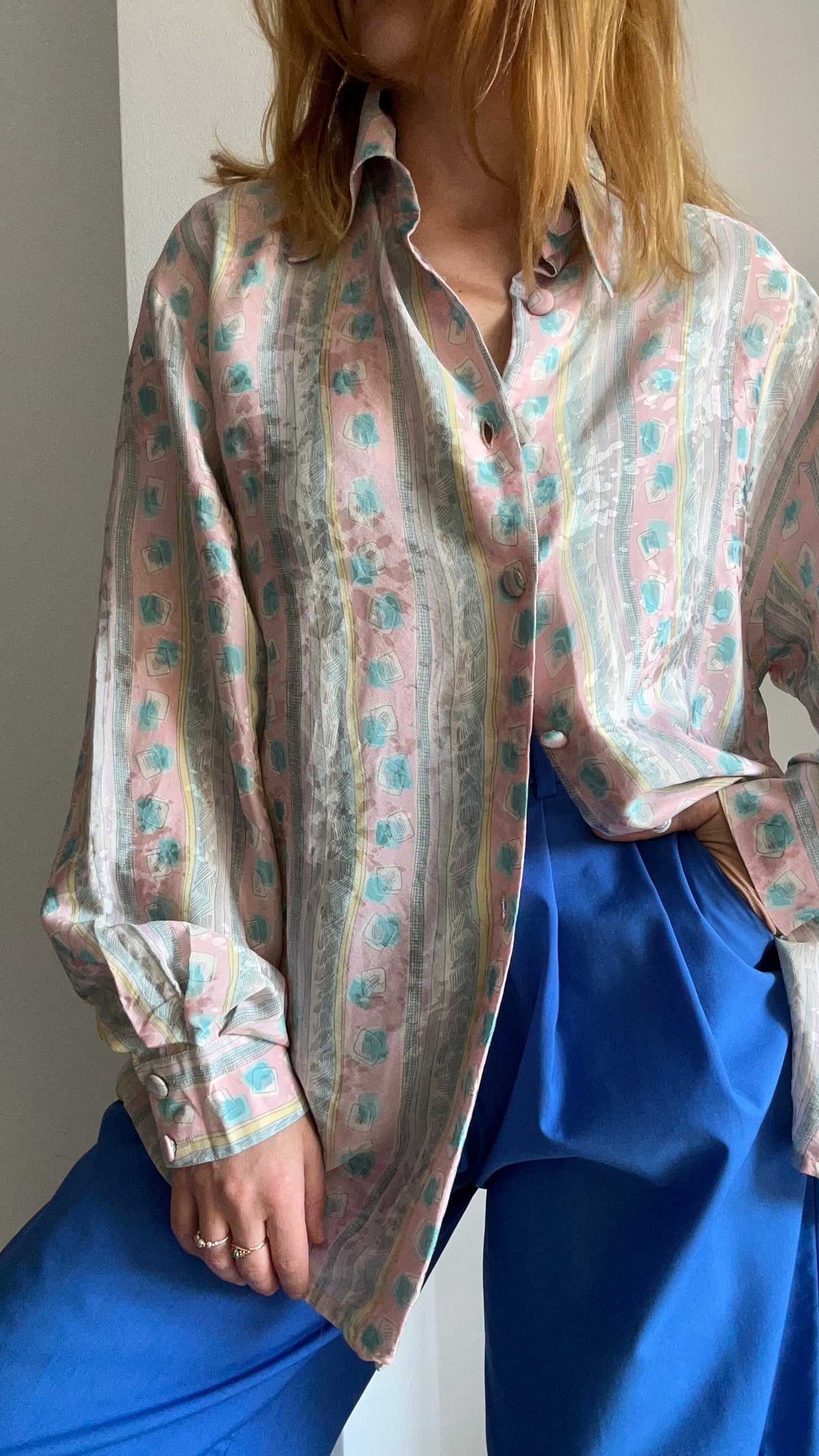 Abstract Print Silk Shirt