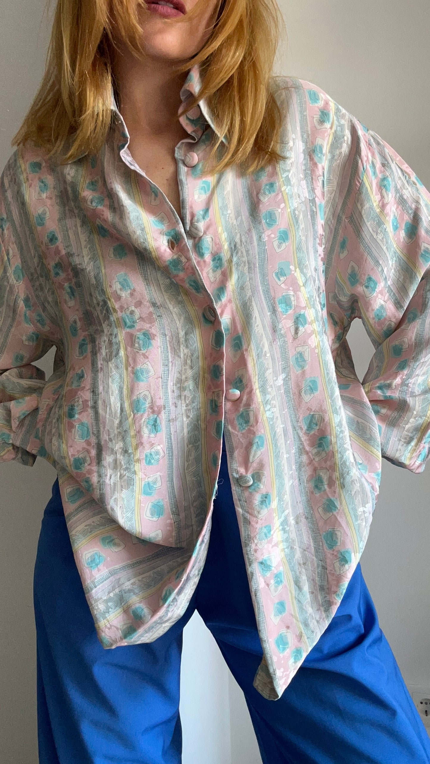 Abstract Print Silk Shirt