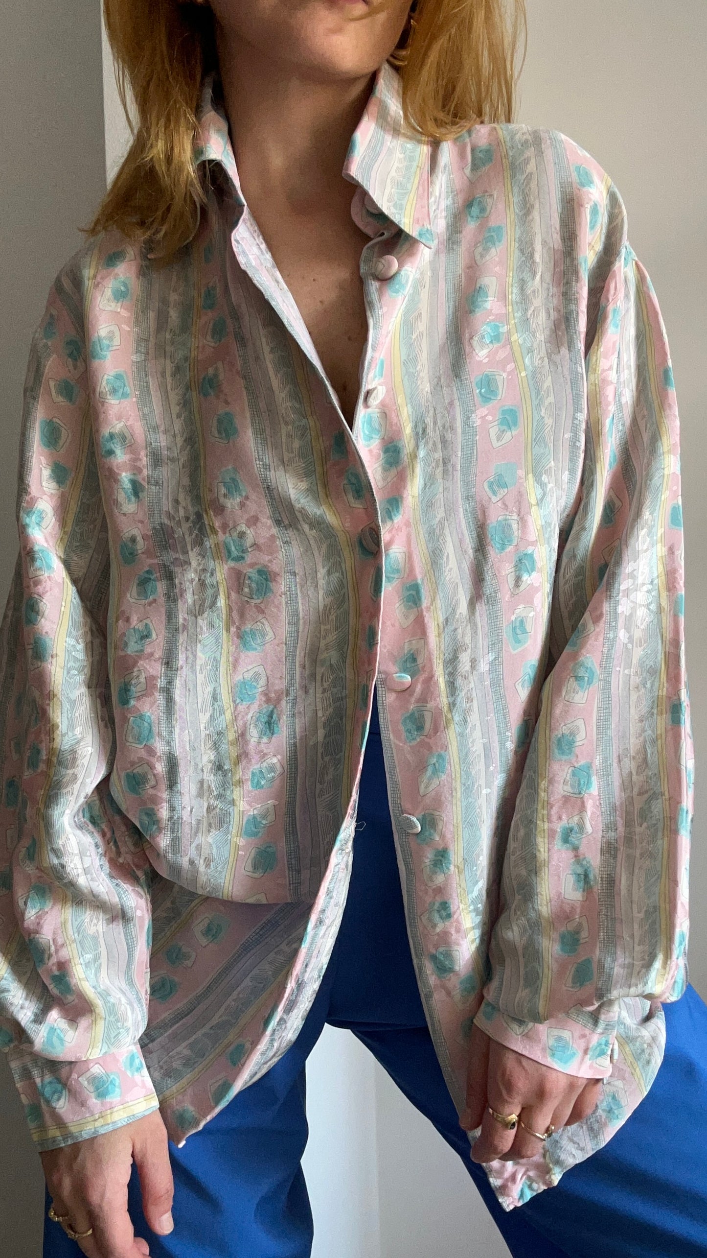 Abstract Print Silk Shirt