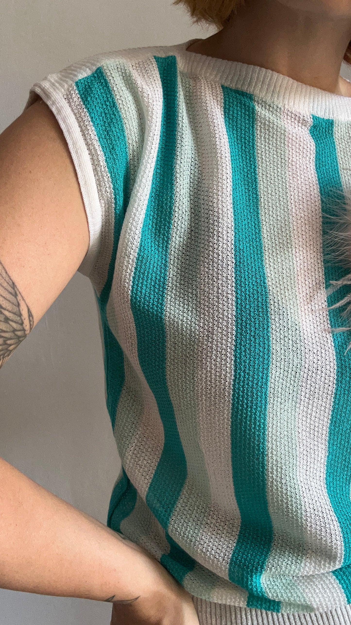 Turquoise & Cream Knit Top