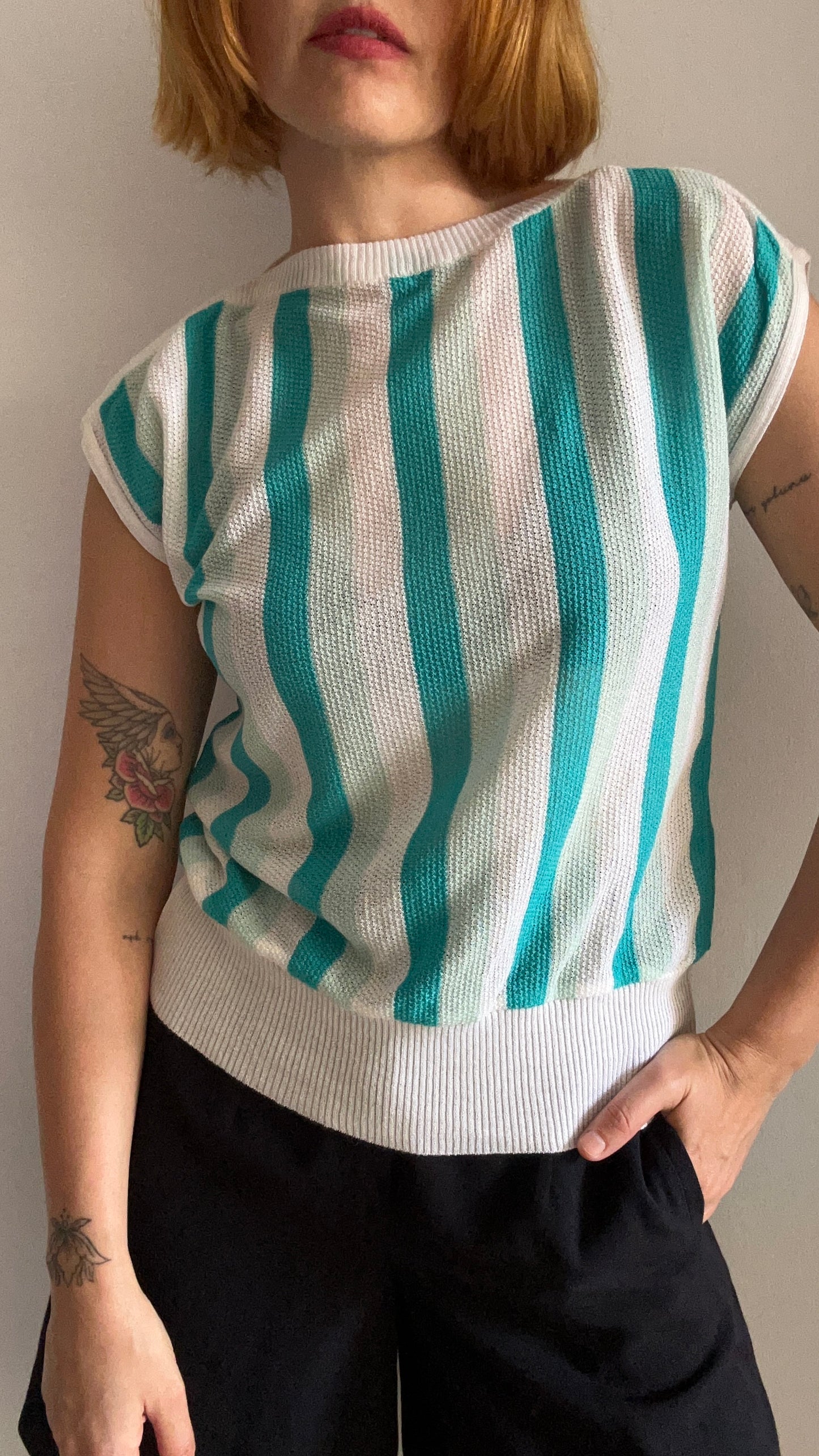 Turquoise & Cream Knit Top
