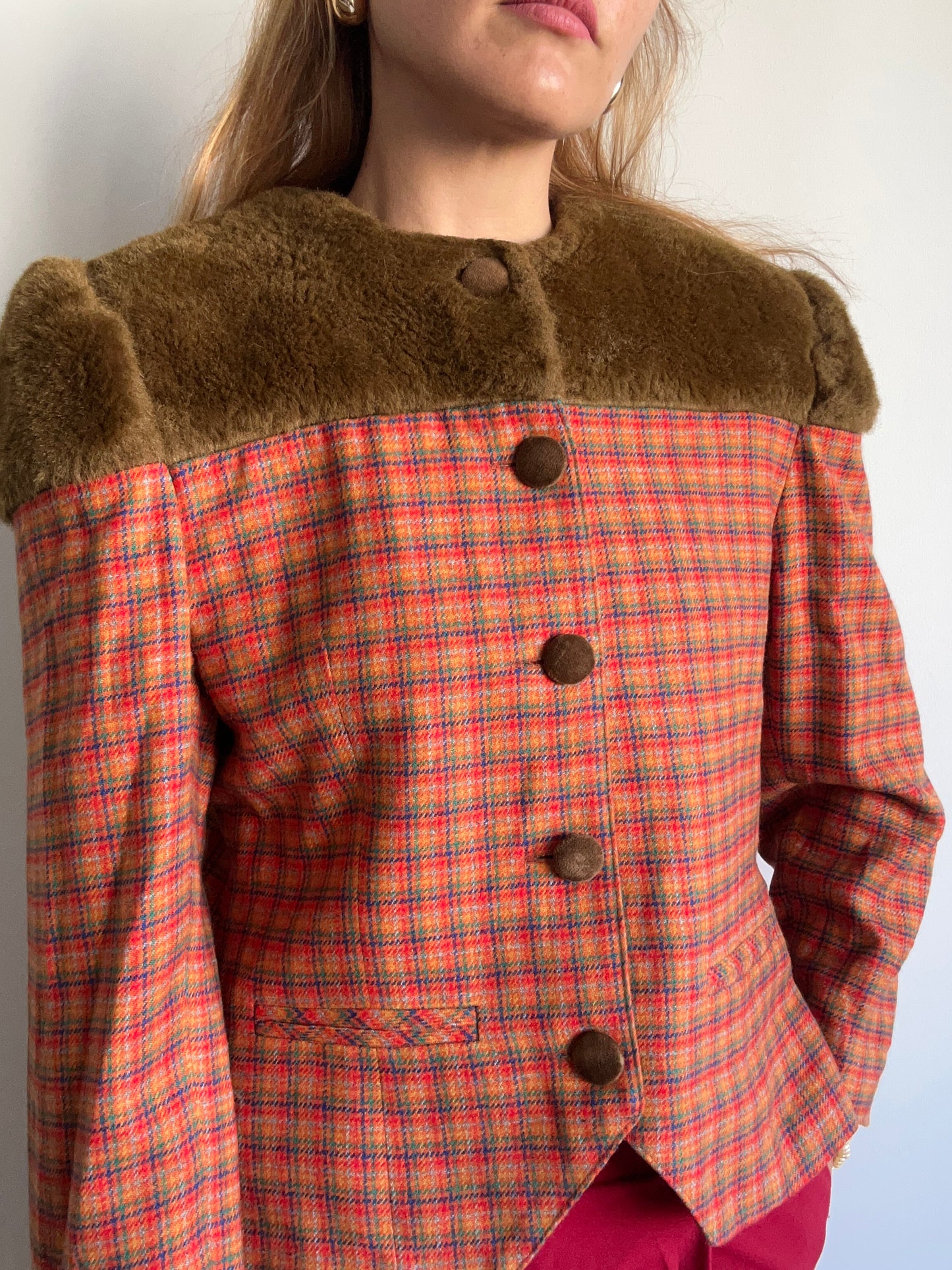 Checked Fur Blazer