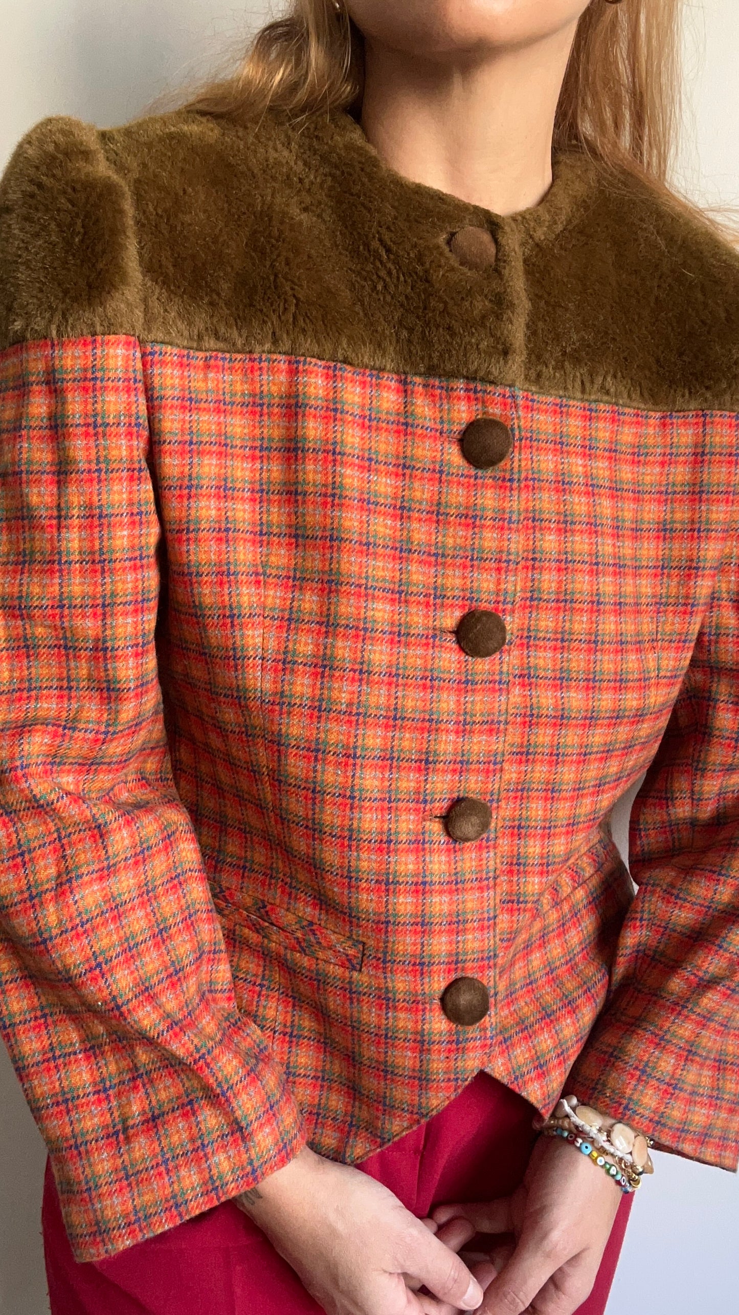 Checked Fur Blazer