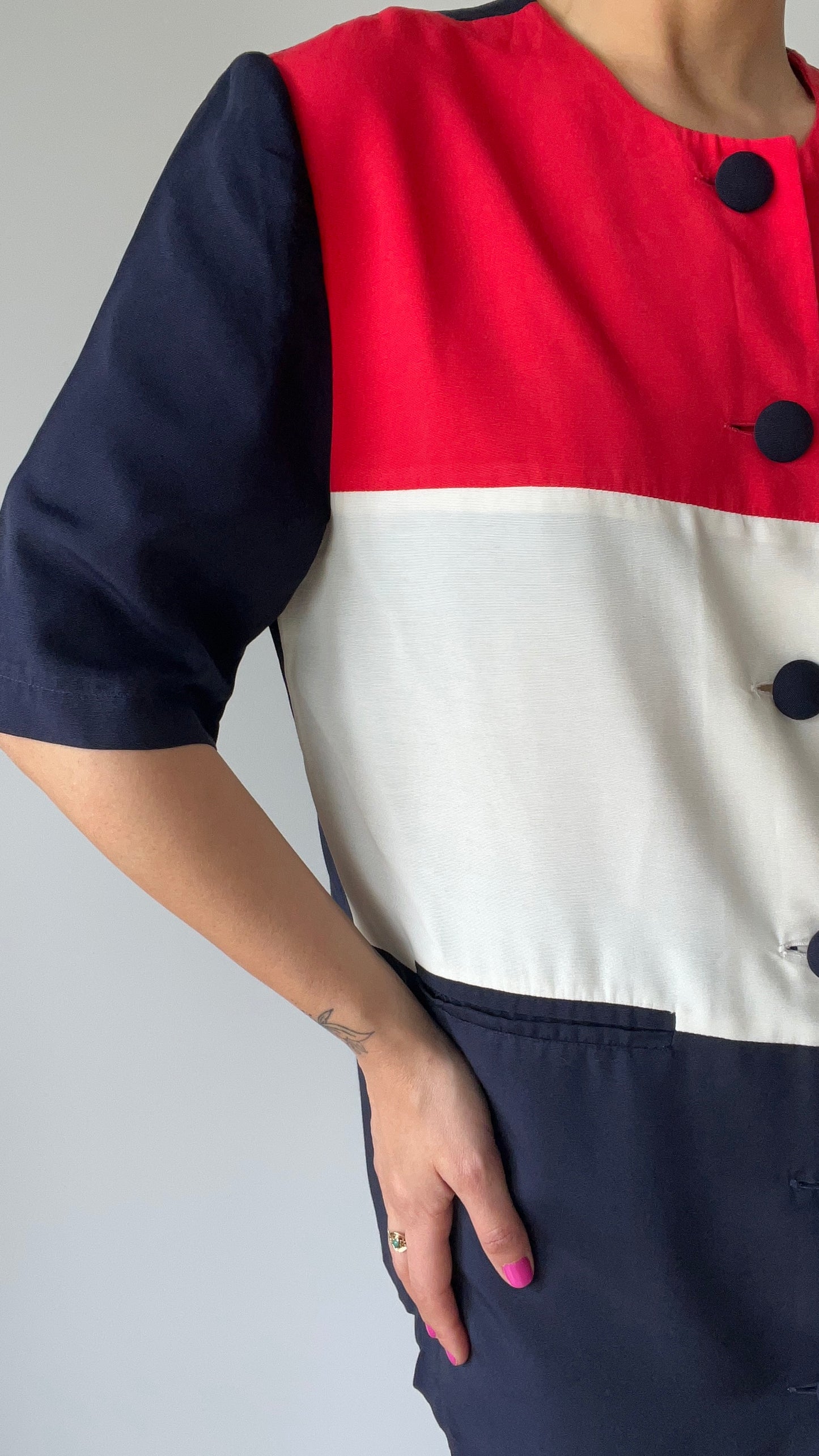 Navy, Red & White Color Block Short Sleeve Shirt