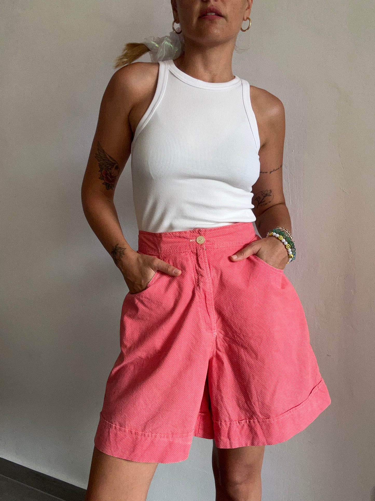 Pink Dolka Dot Bermuda Shorts