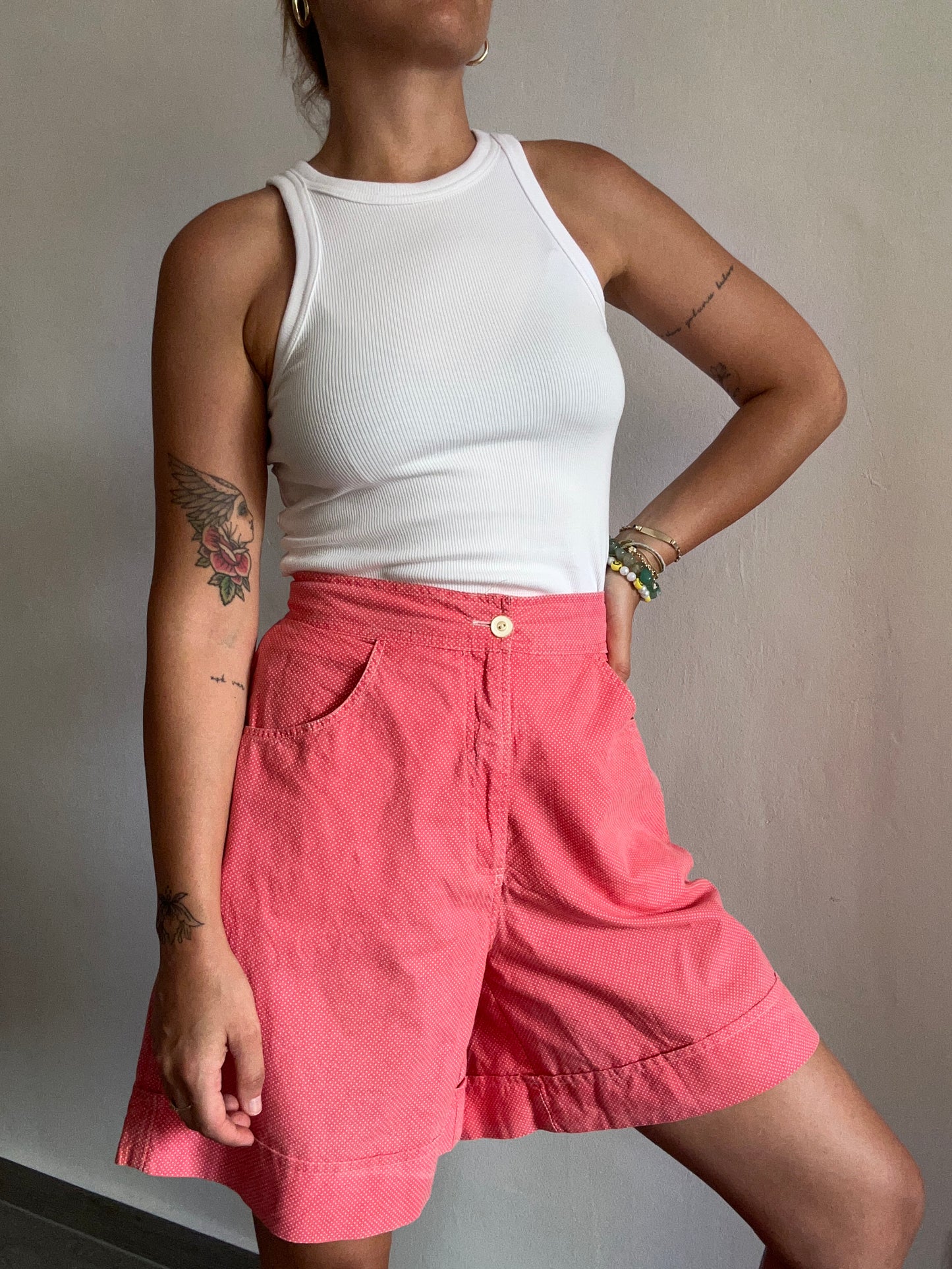 Pink Dolka Dot Bermuda Shorts