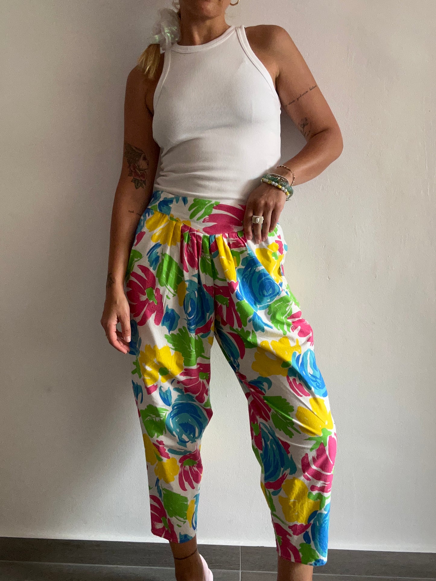 80s Floral Parachute Pants