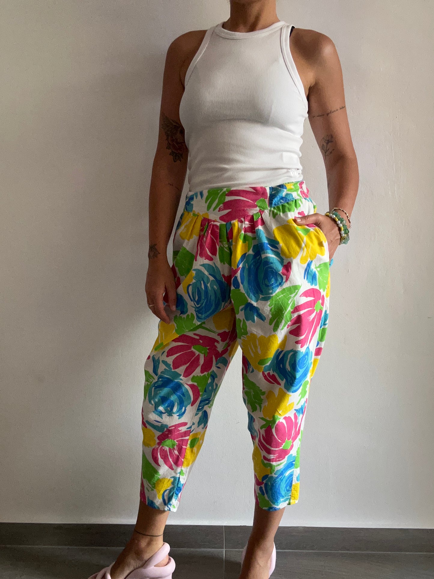 80s Floral Parachute Pants