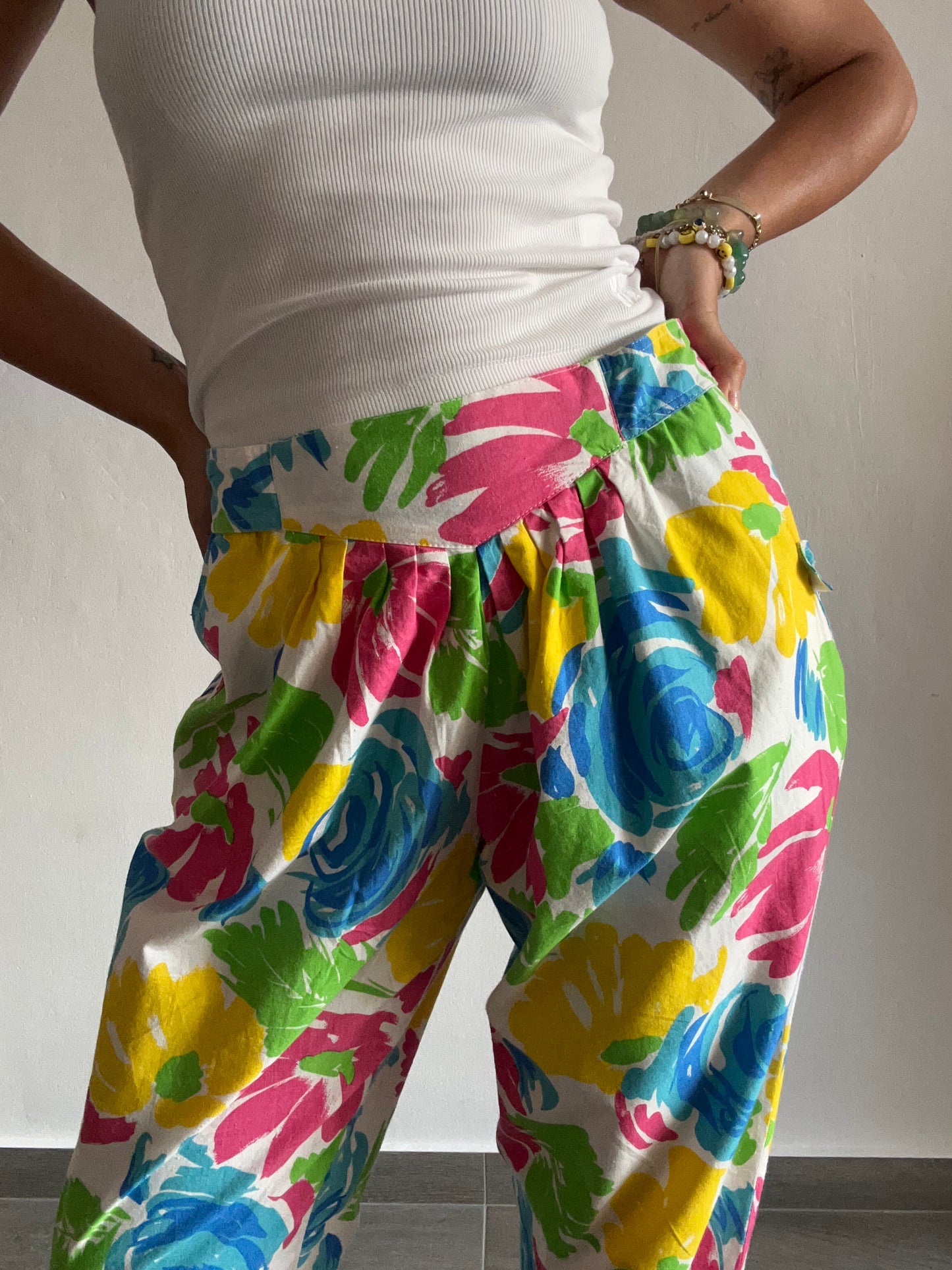 80s Floral Parachute Pants