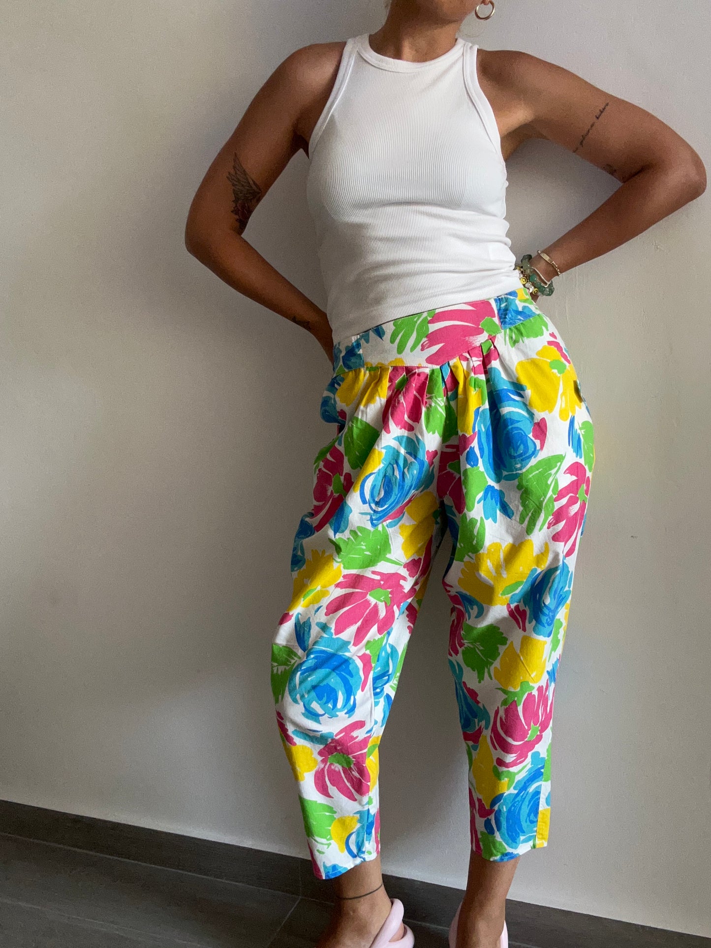 80s Floral Parachute Pants