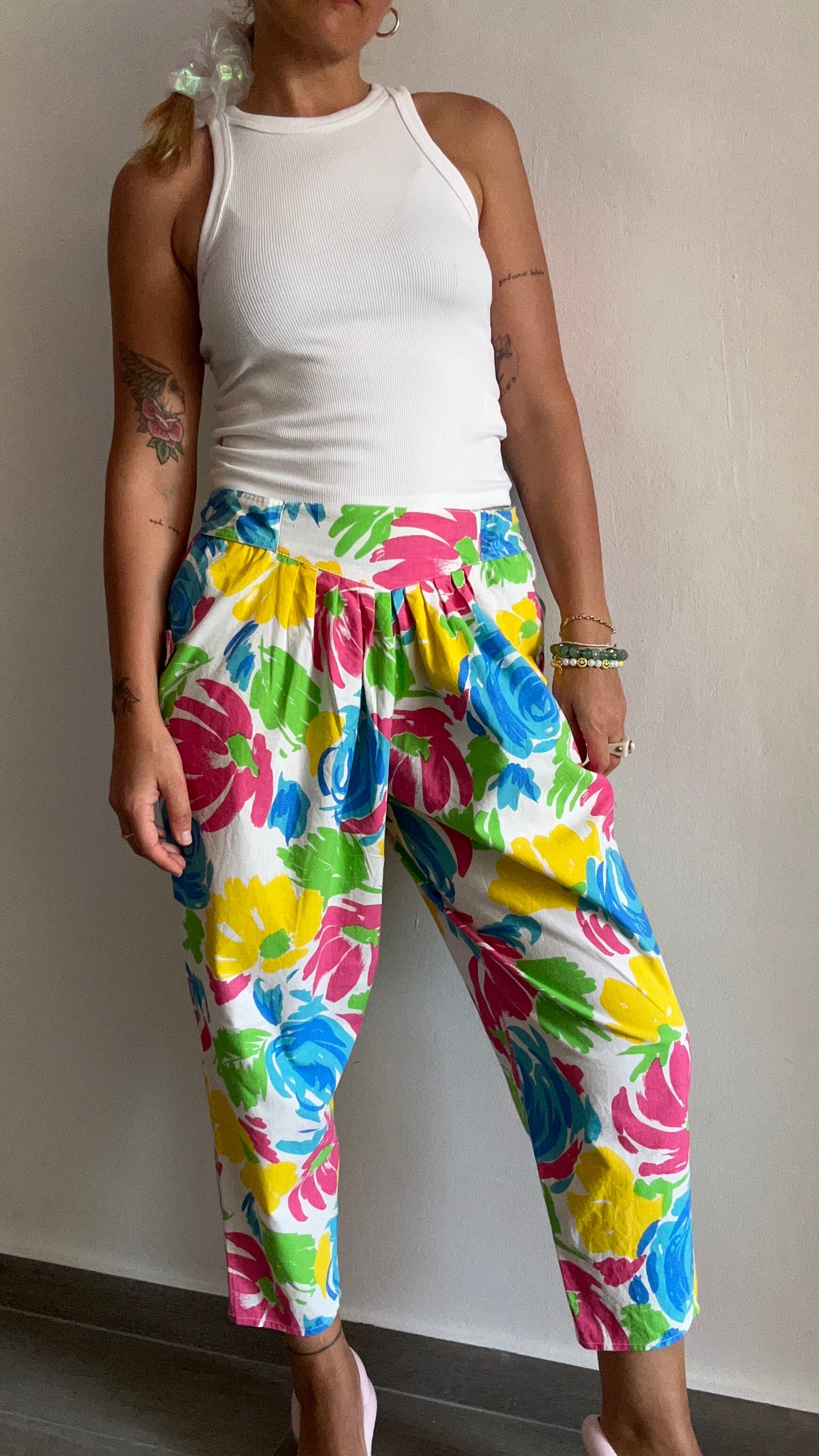 80s Floral Parachute Pants