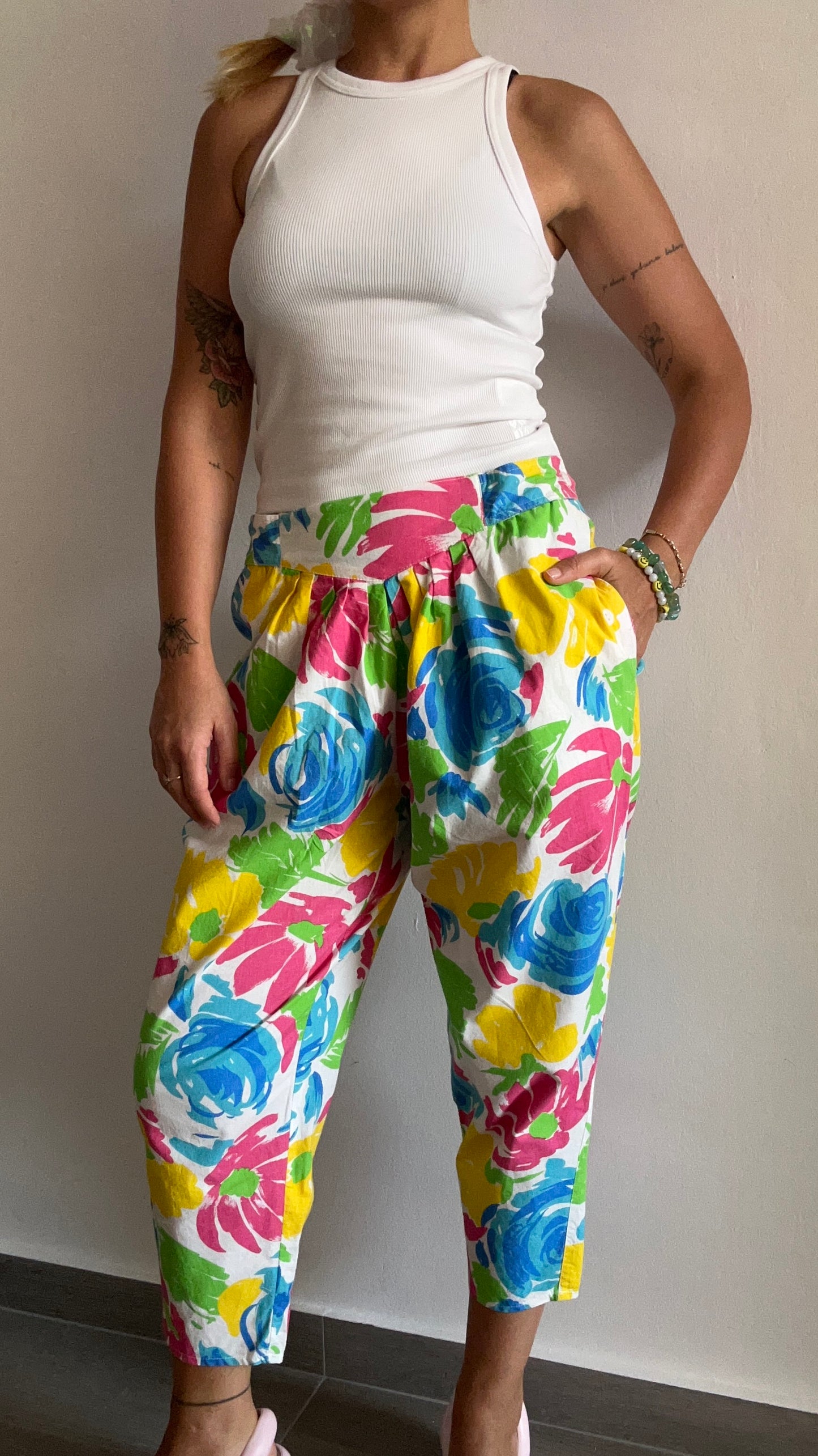 80s Floral Parachute Pants