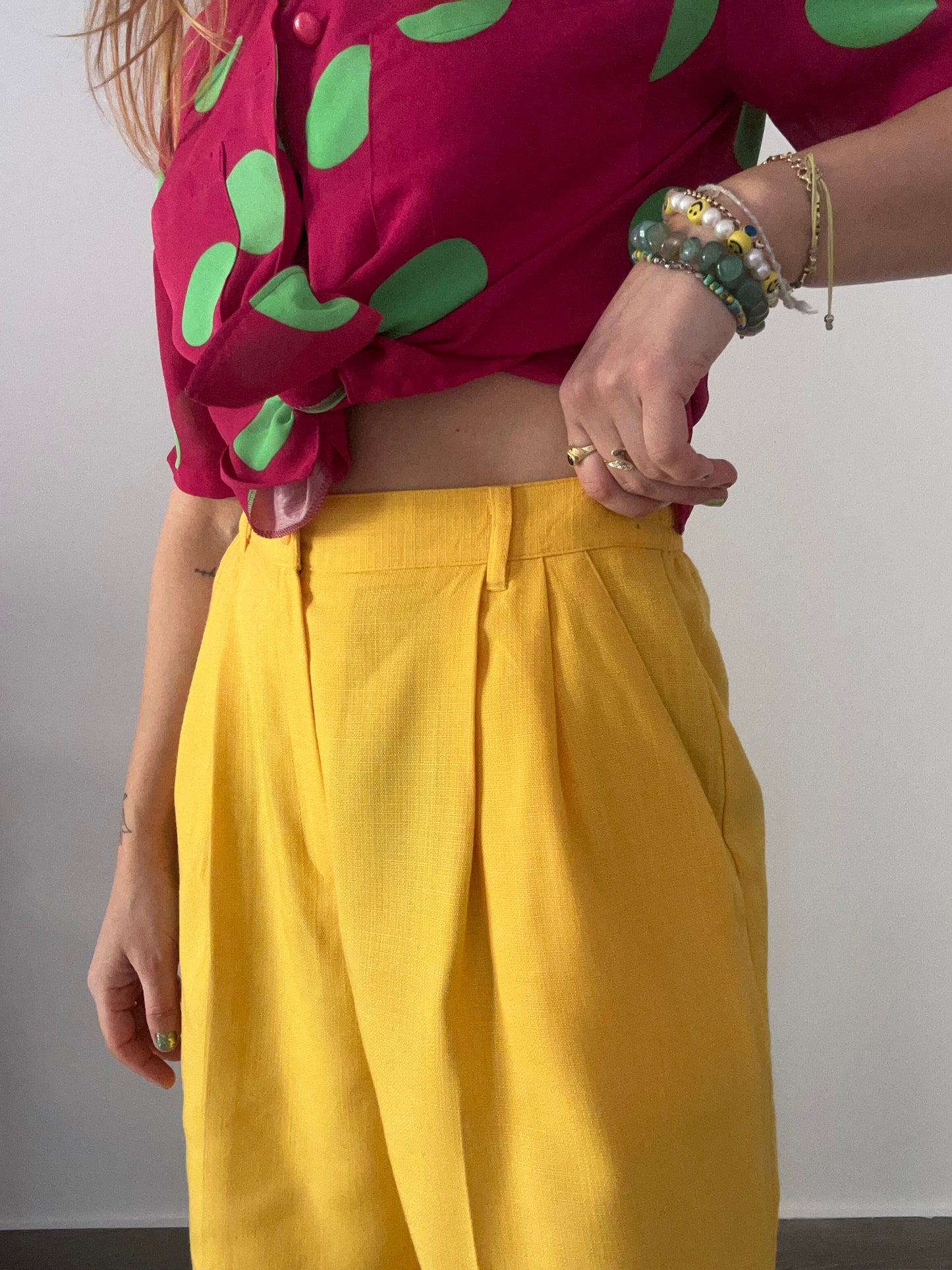 Yellow Linen Bermuda Shorts