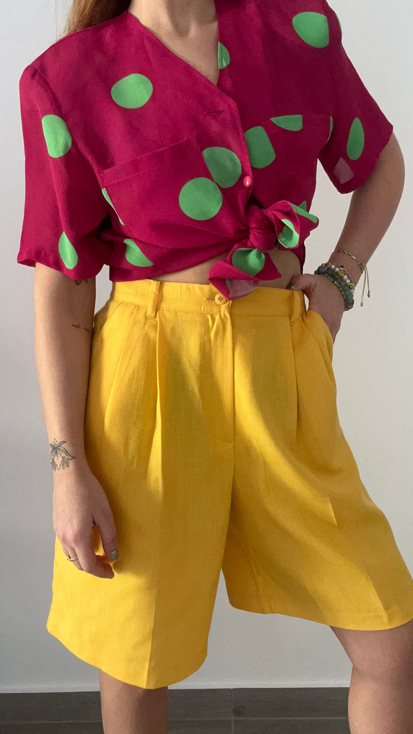 Yellow Linen Bermuda Shorts