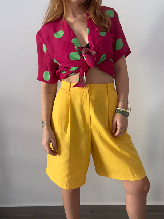 Yellow Linen Bermuda Shorts