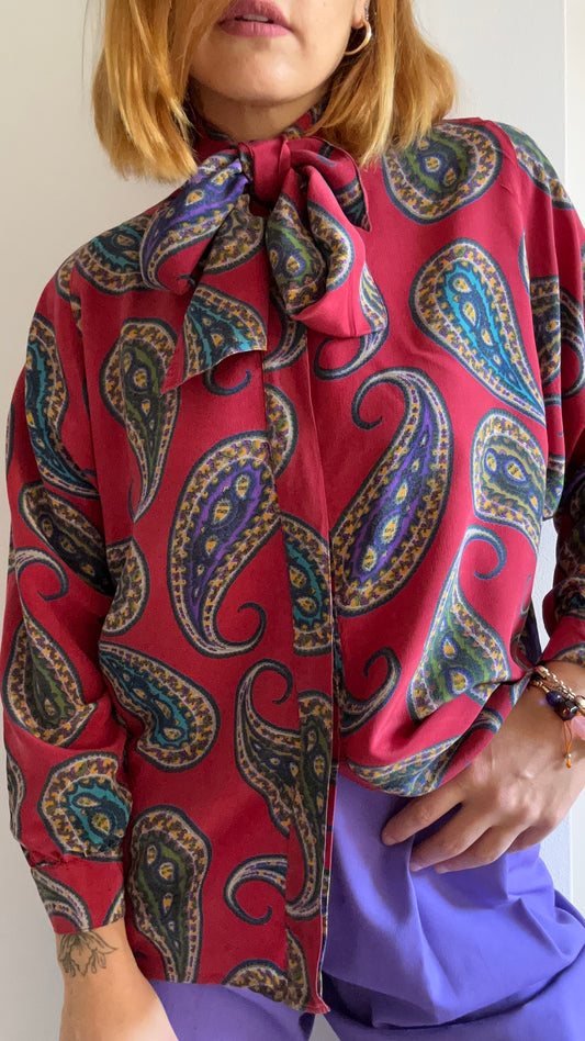 Abstract Print Bow Shirt