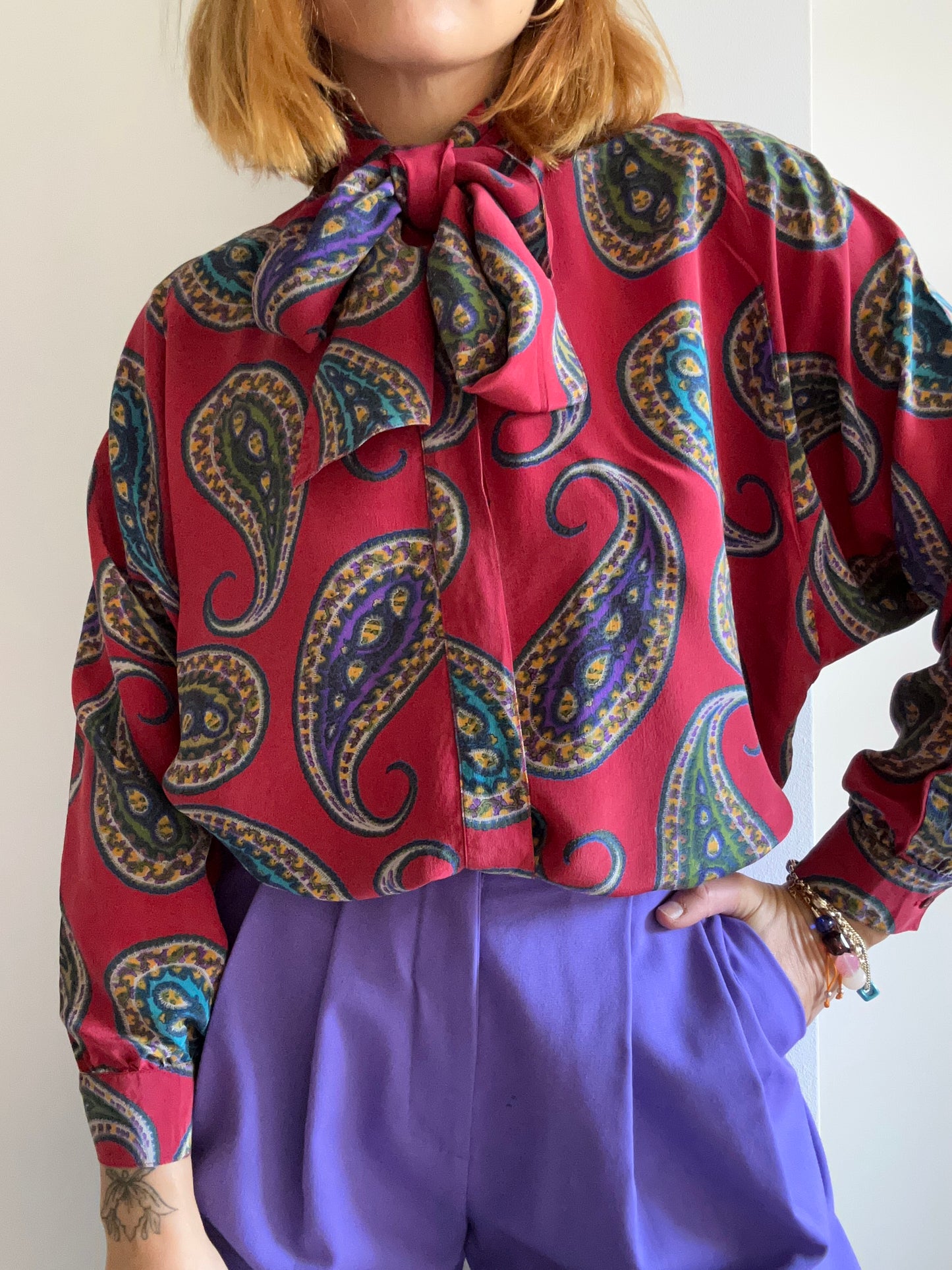 Abstract Print Bow Tie Shirt