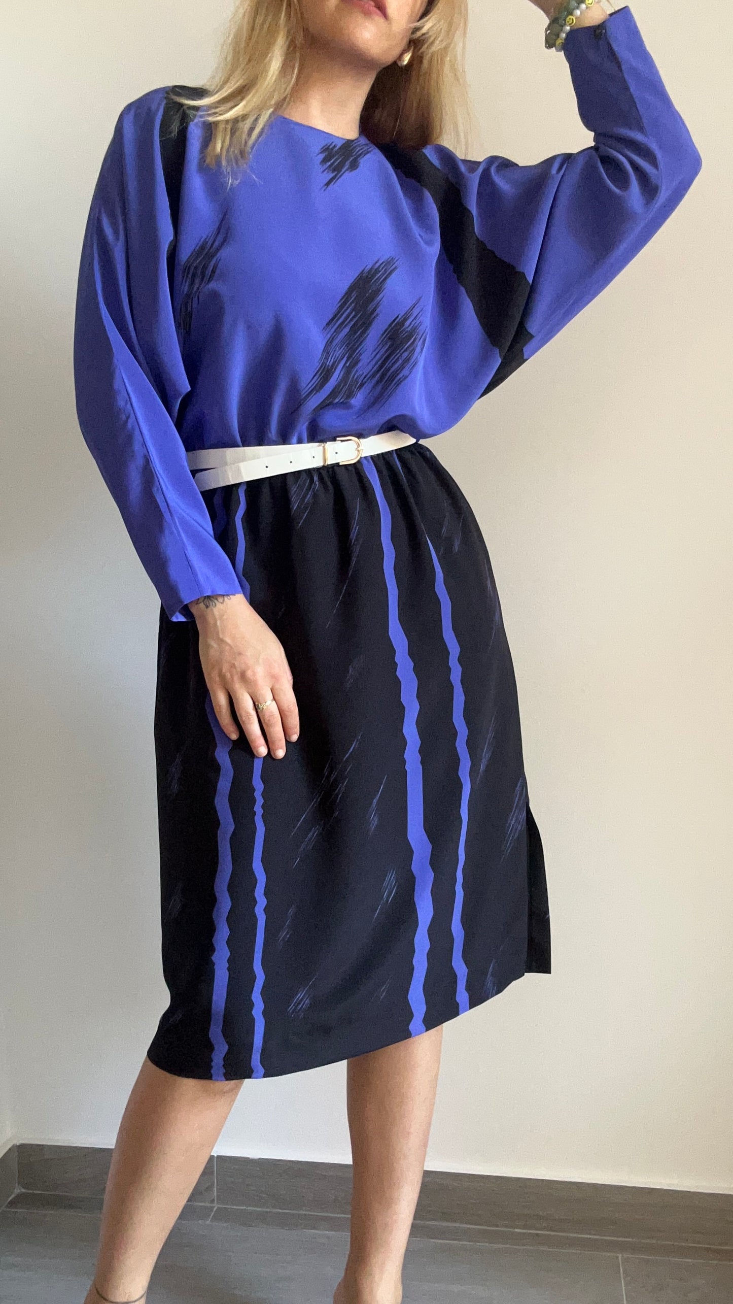 80s Long Sleeve Midi Dress