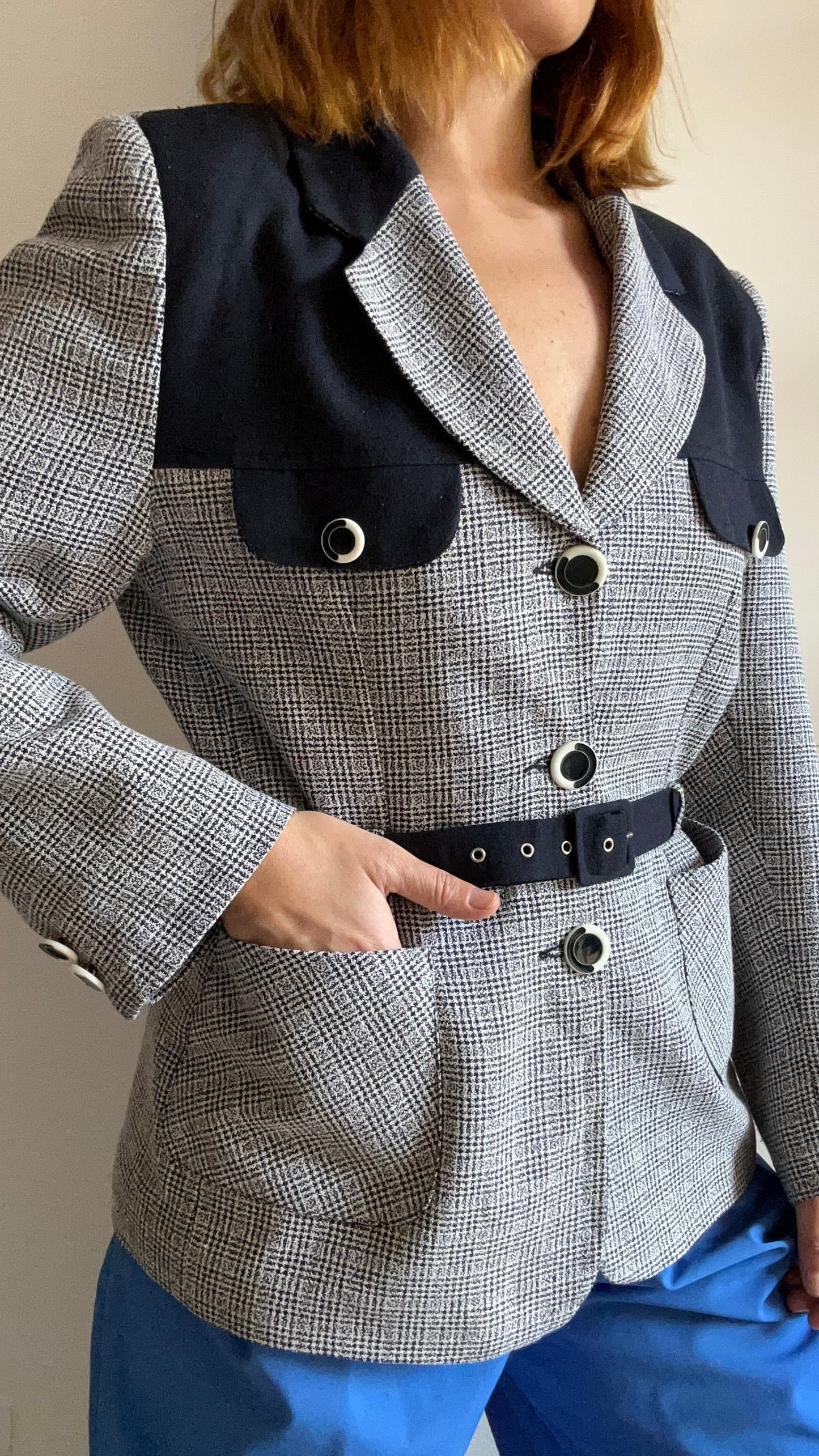 Belted 70s Navy Blue Blazer