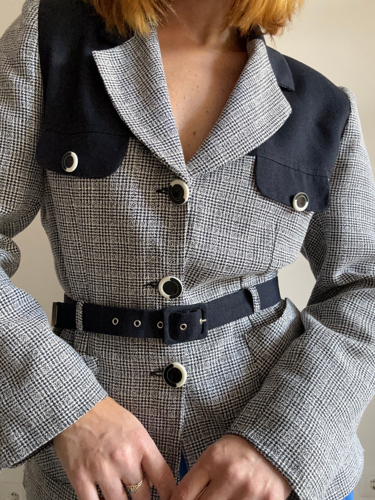 Belted 70s Navy Blue Blazer