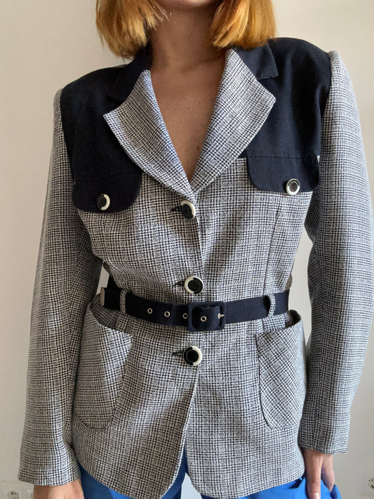 Belted 70s Navy Blue Blazer