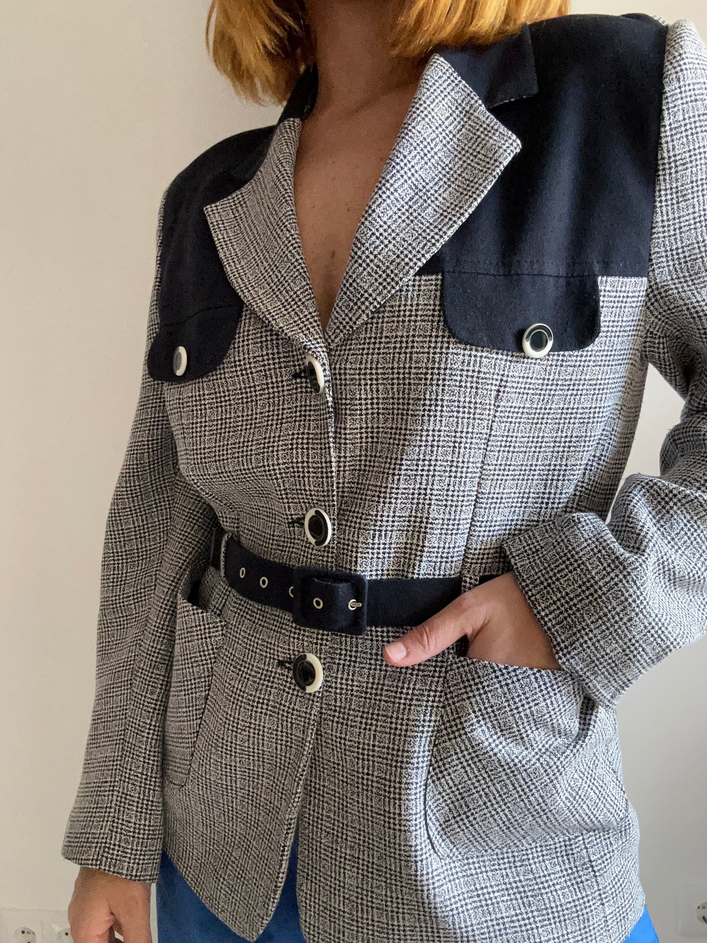 Belted 70s Navy Blue Blazer