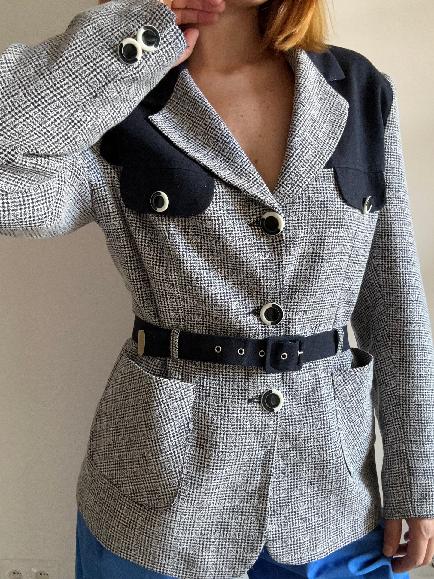 Belted 70s Navy Blue Blazer