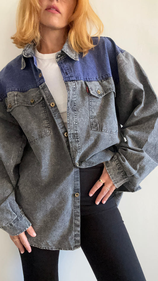 Gray & Blue Denim Shirt