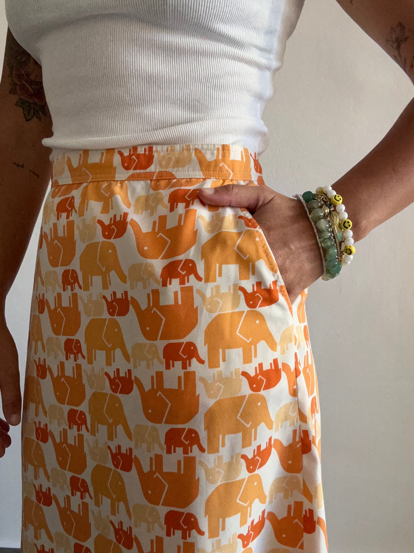 Elephant Print Midi Skirt