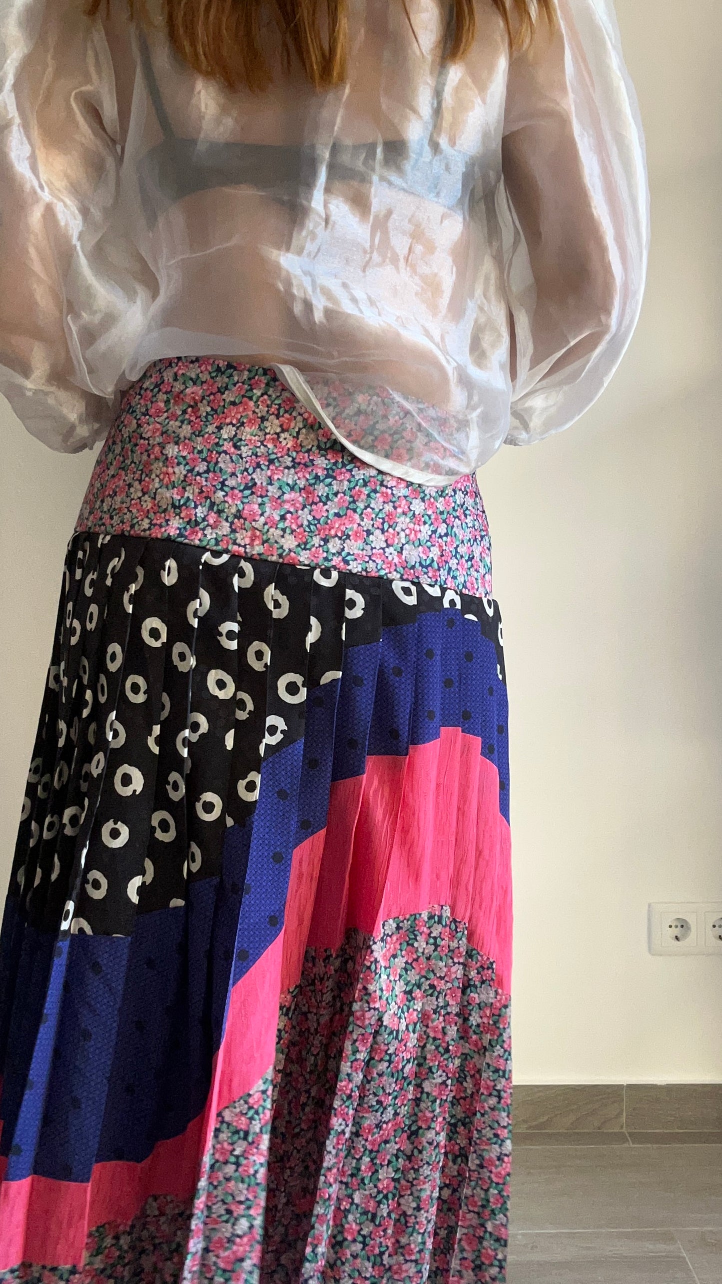 Pleated Polka Dot Maxi Skirt