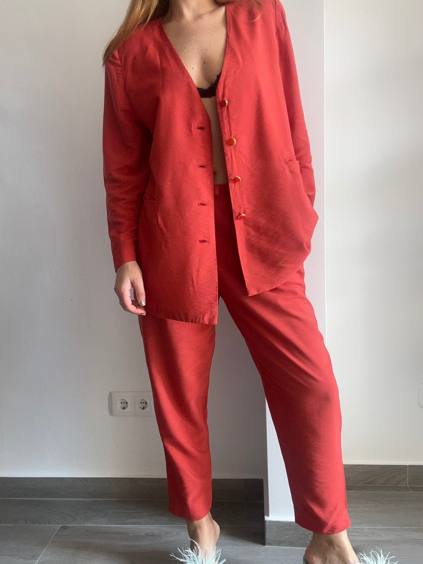 Red Blazer & Trousers Set