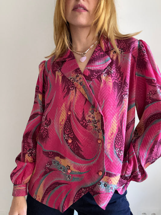 Abstract Print Pink Blouse