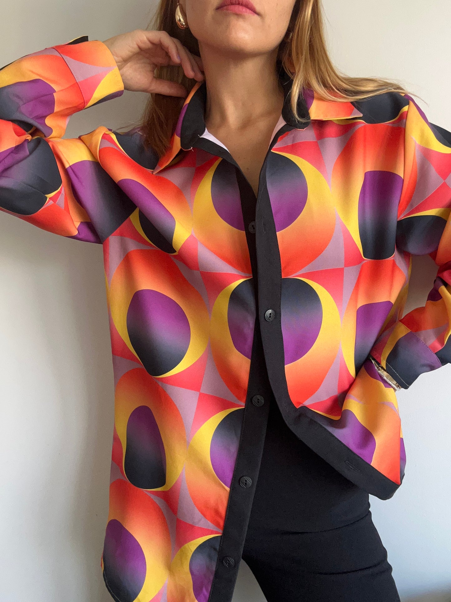 70s Geometric Print Long Sleeve Shirt