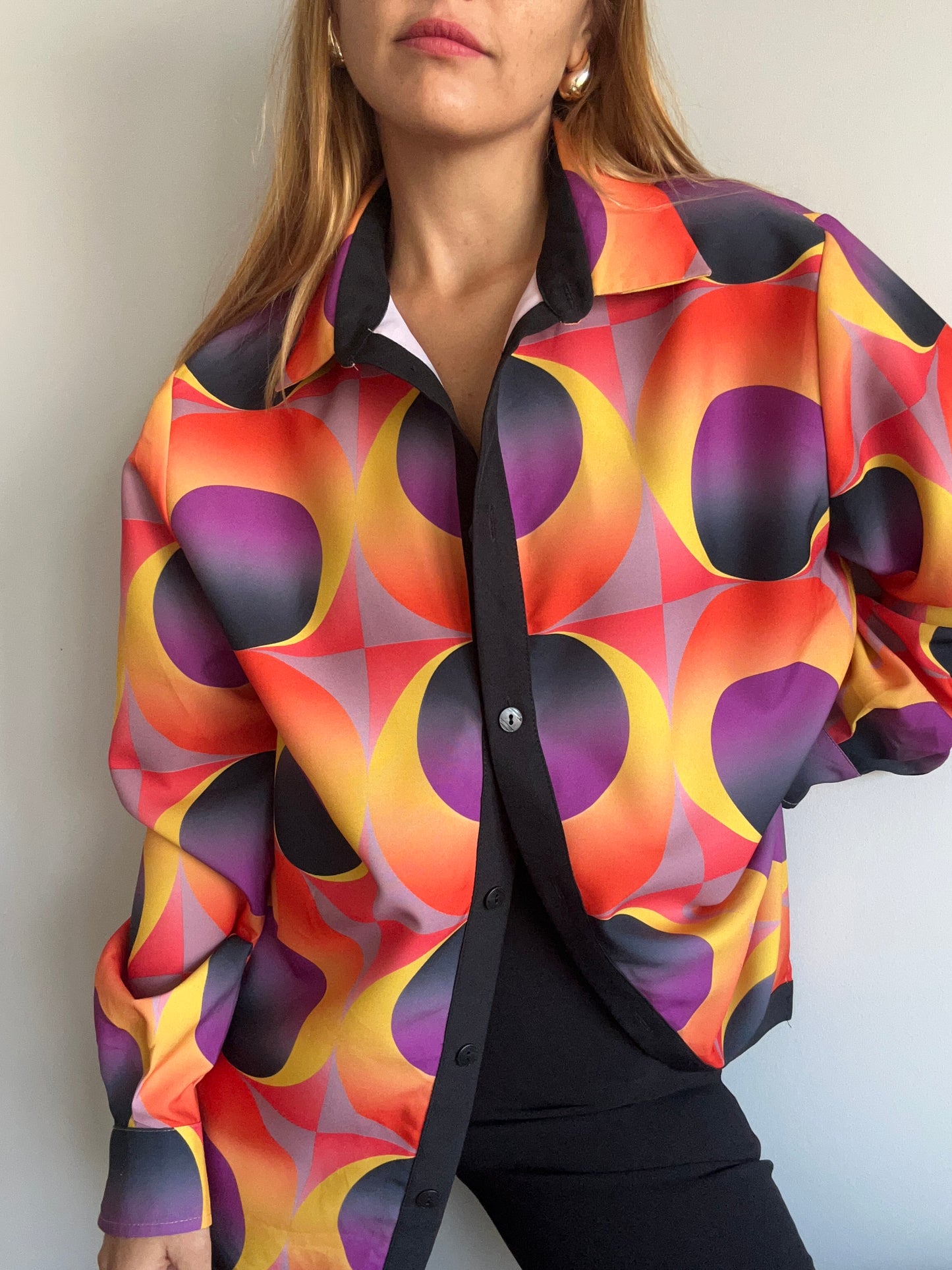 70s Geometric Print Long Sleeve Shirt