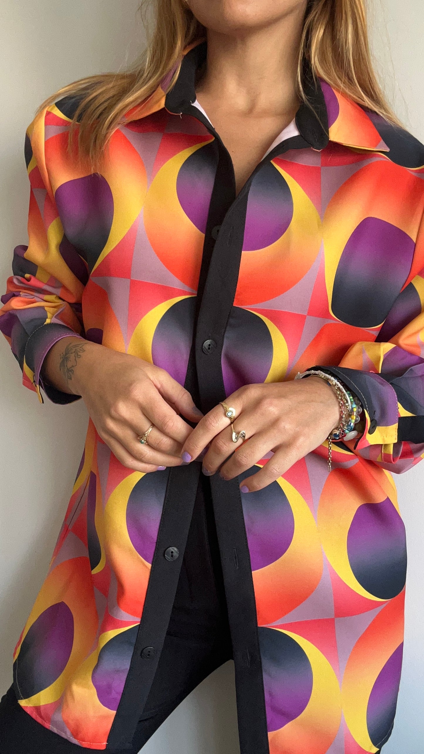 70s Geometric Print Long Sleeve Shirt