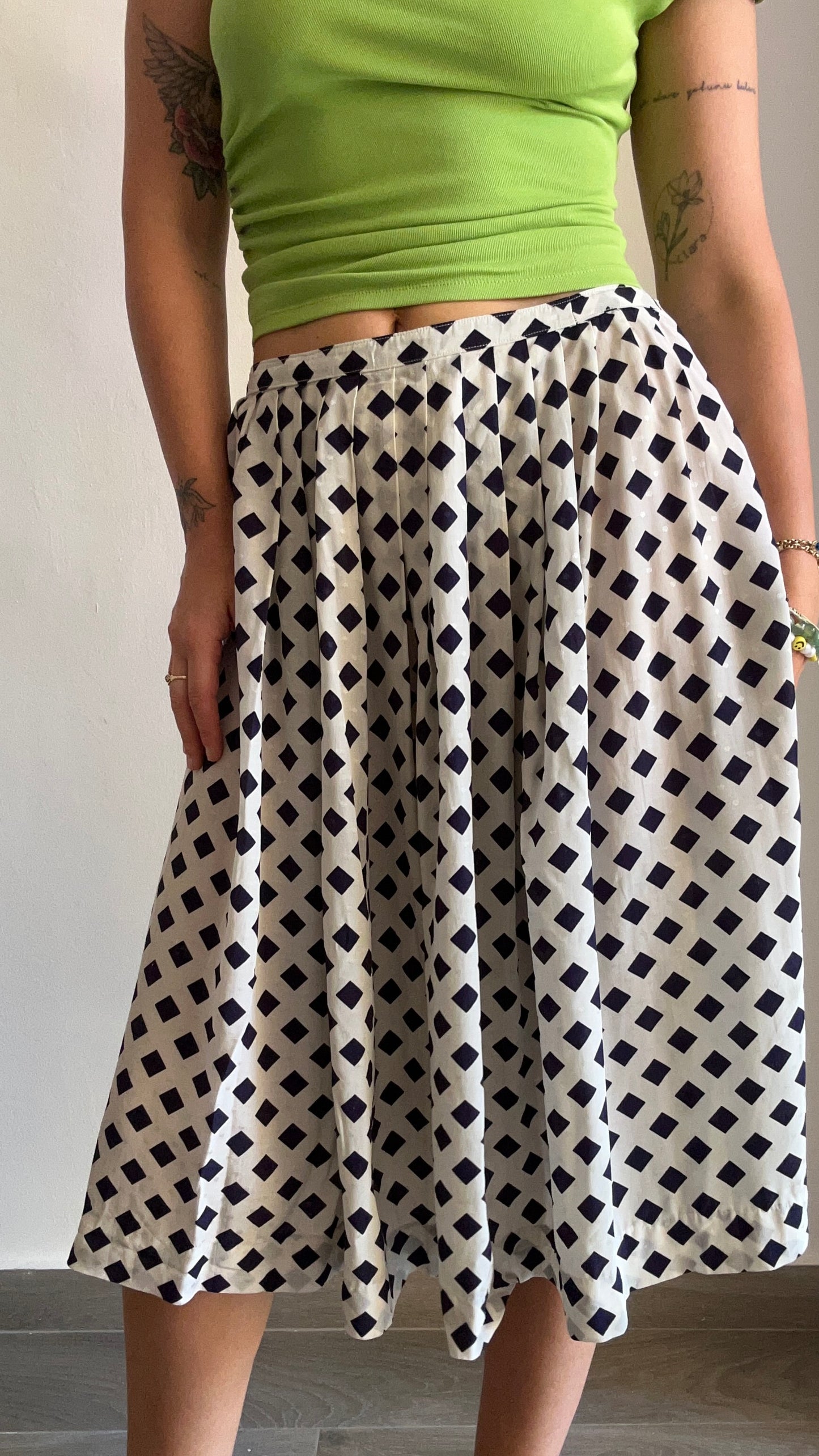 Navy & White Midi Skirt