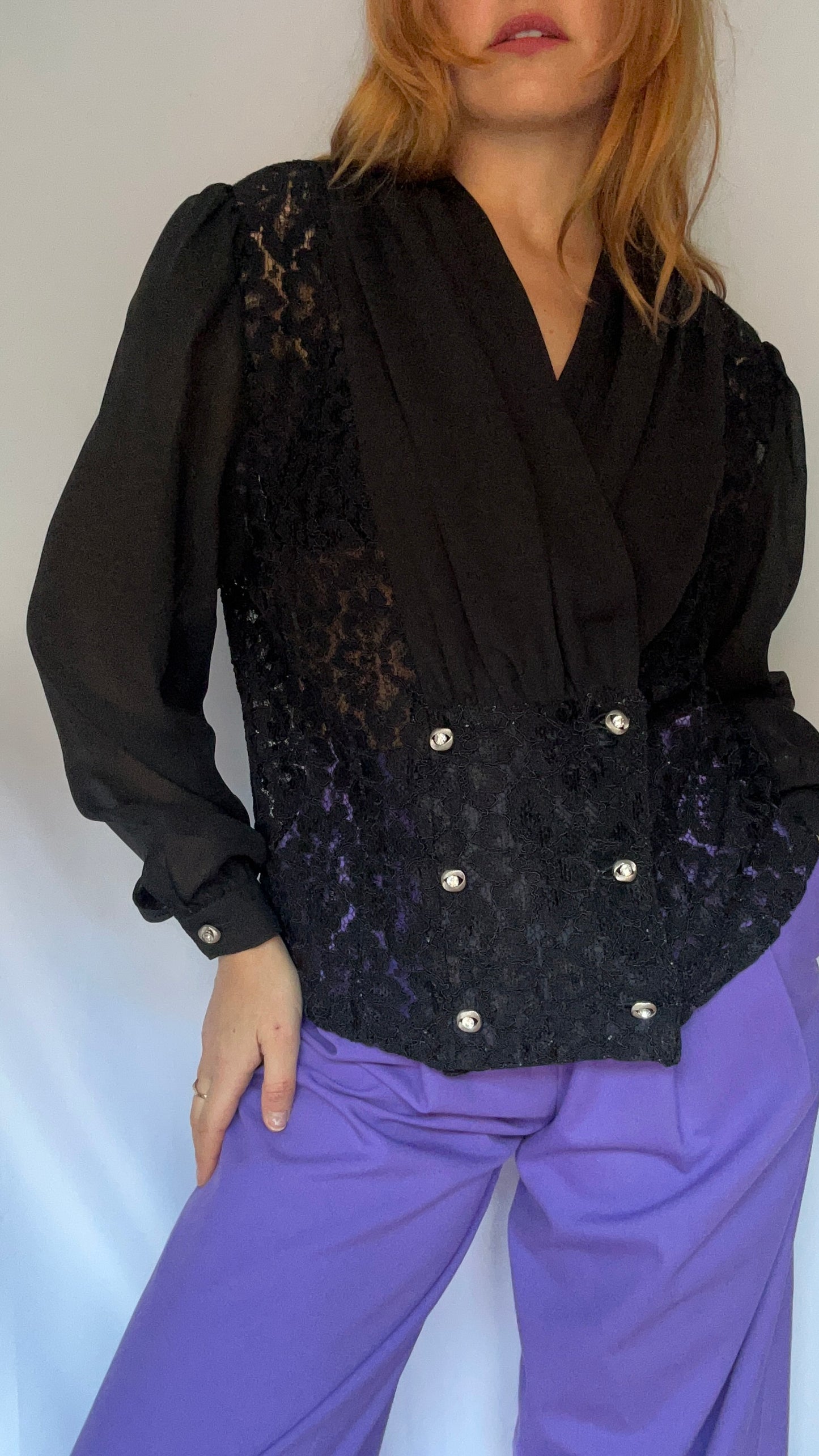 Lace & Chiffon Black Blouse