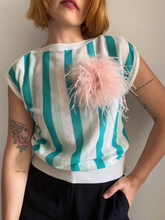 Turquoise & Cream Knit Top