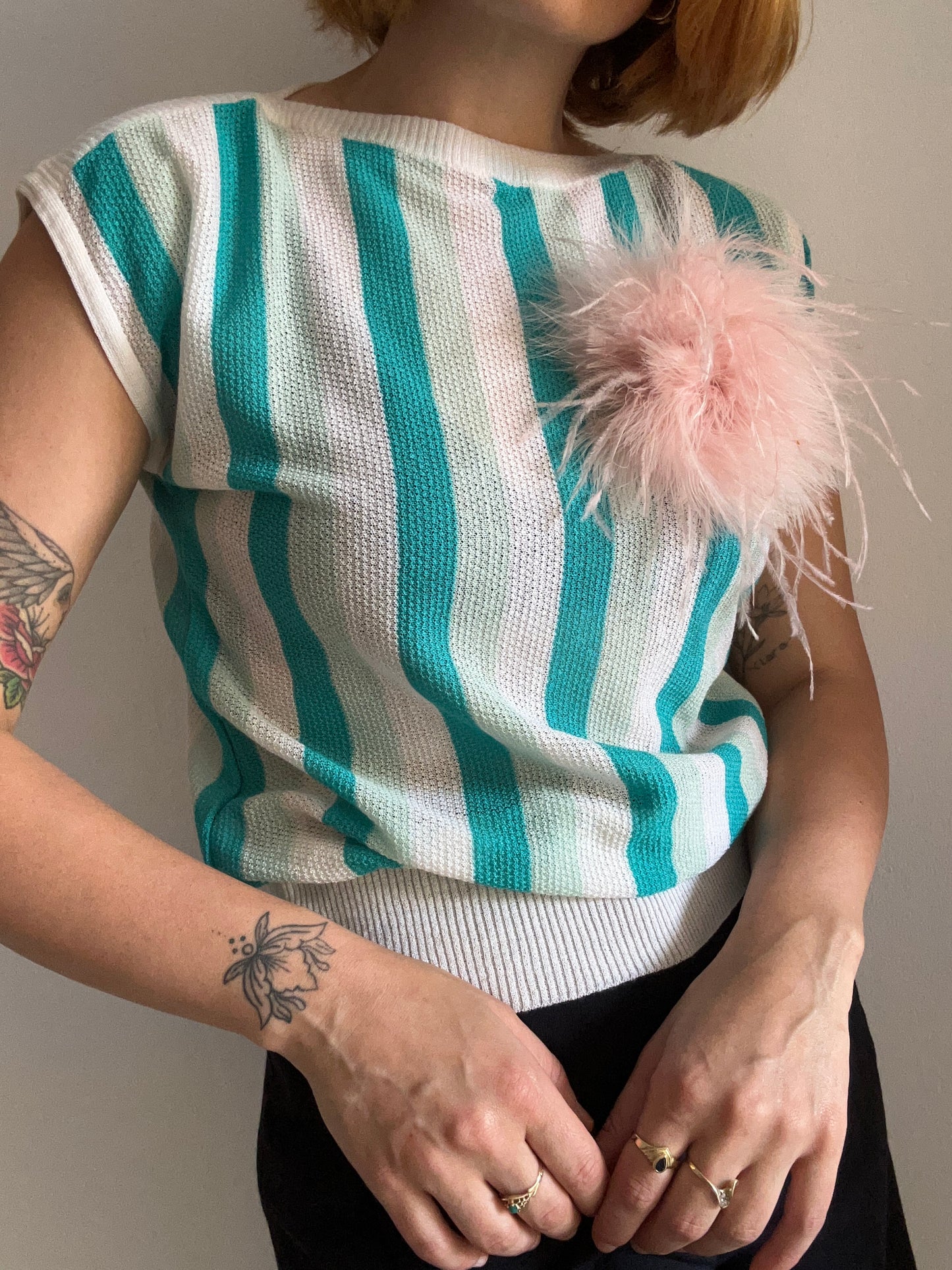 Turquoise & Cream Knit Top