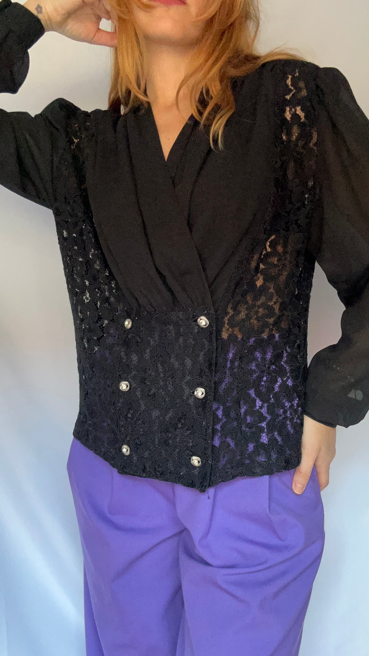 Lace & Chiffon Black Blouse