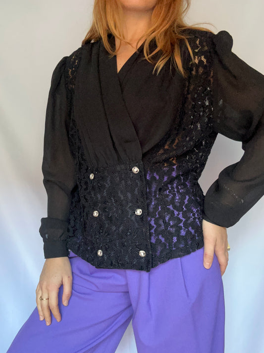 Lace & Chiffon Black Blouse