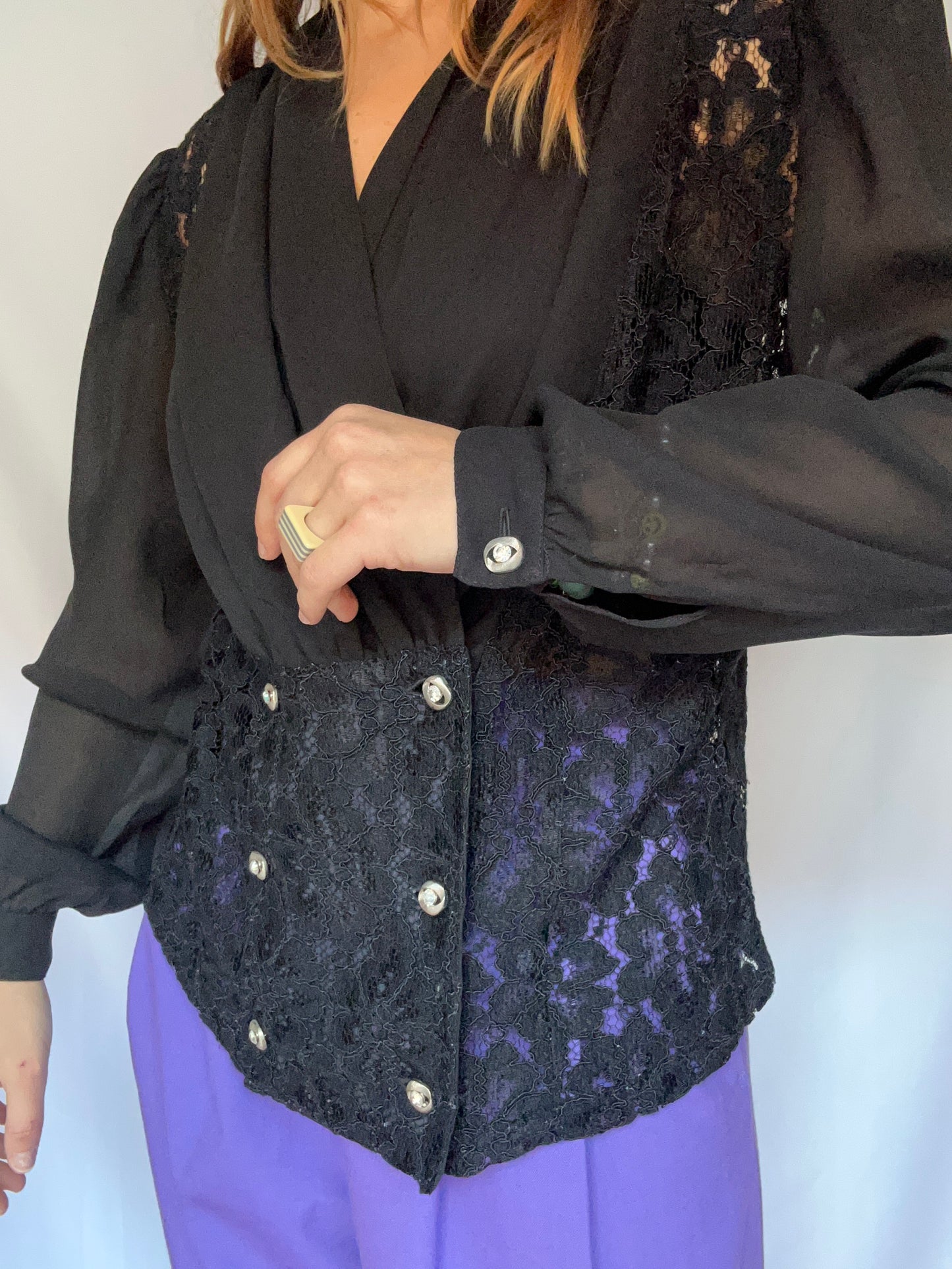 Lace & Chiffon Black Blouse