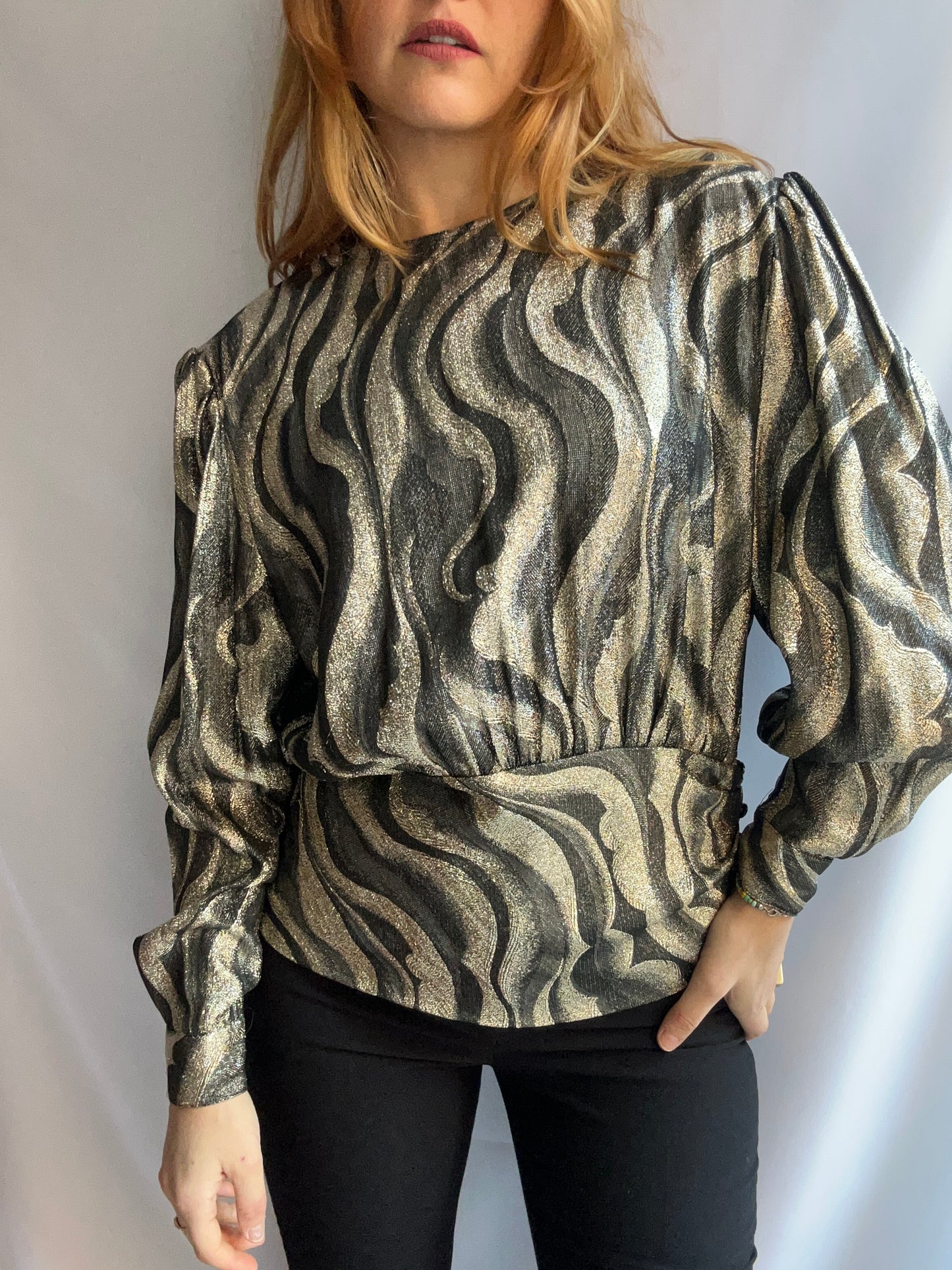 80s Gold & Black Blouse