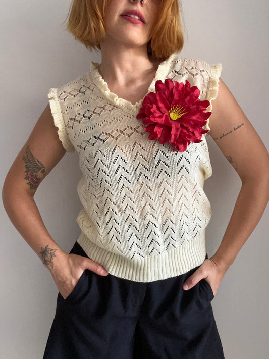 Cream Knit Sleveless Top