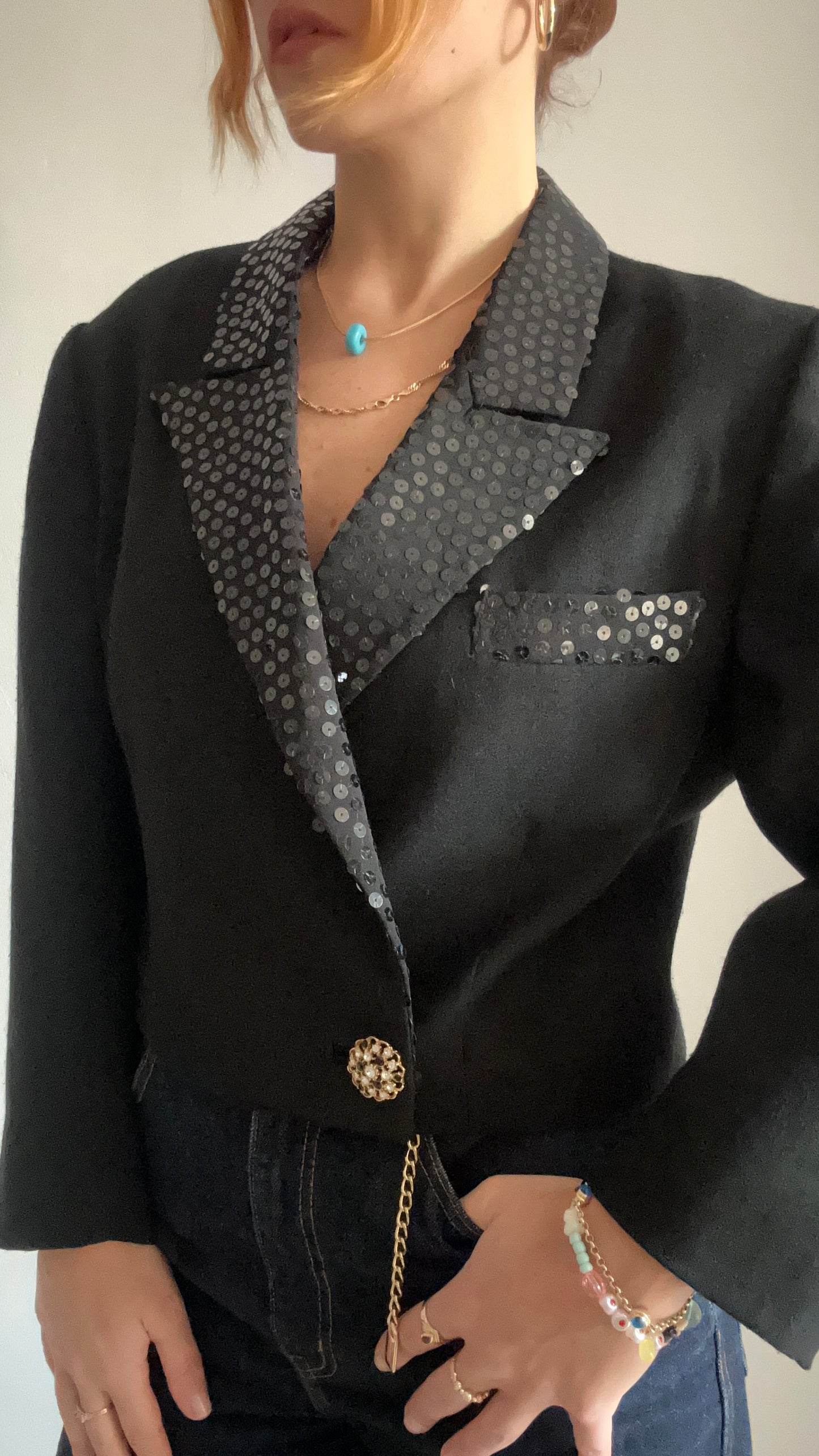 Black Sequined Crop Blazer