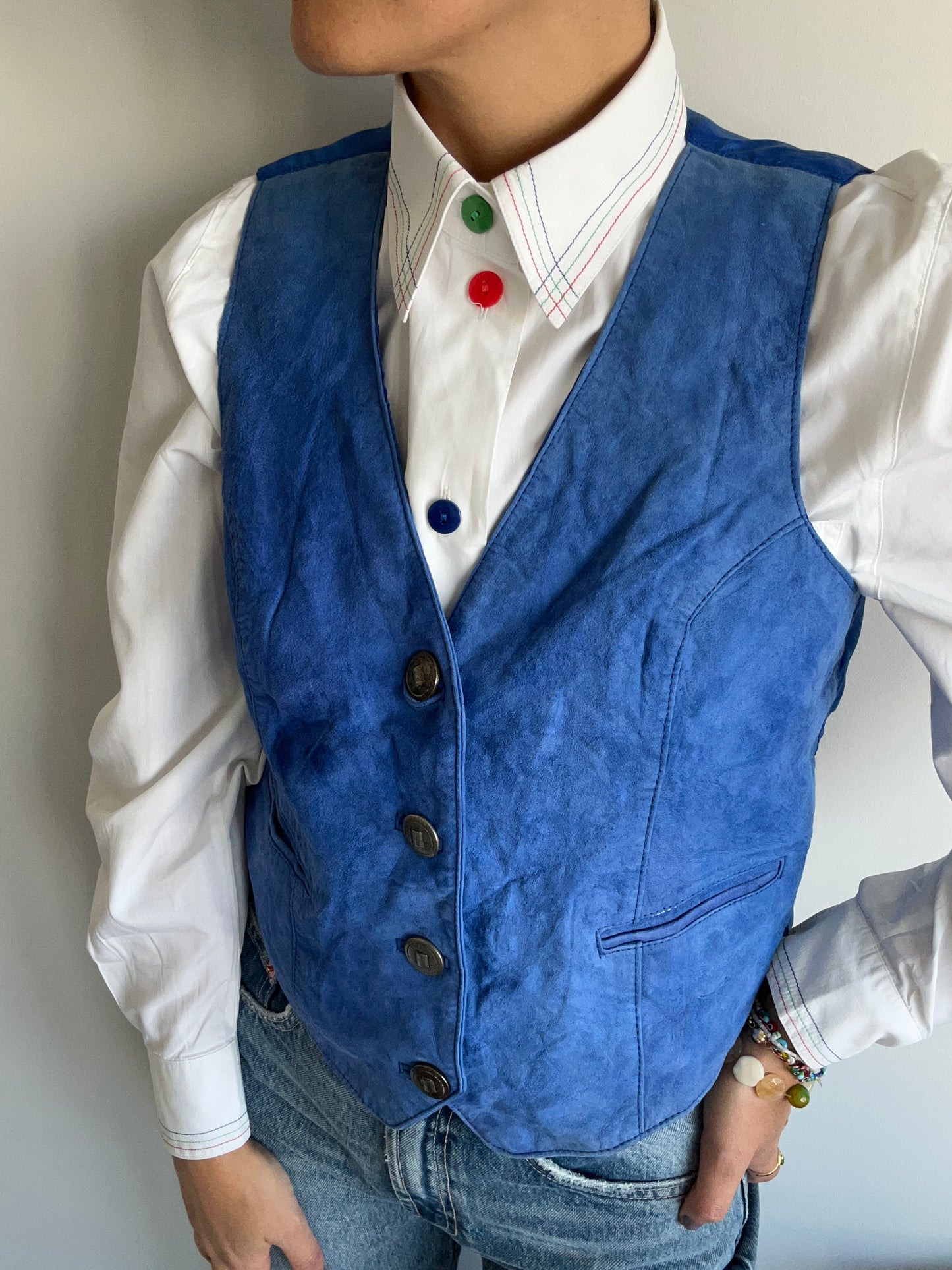 Blue Suede Leather Vest